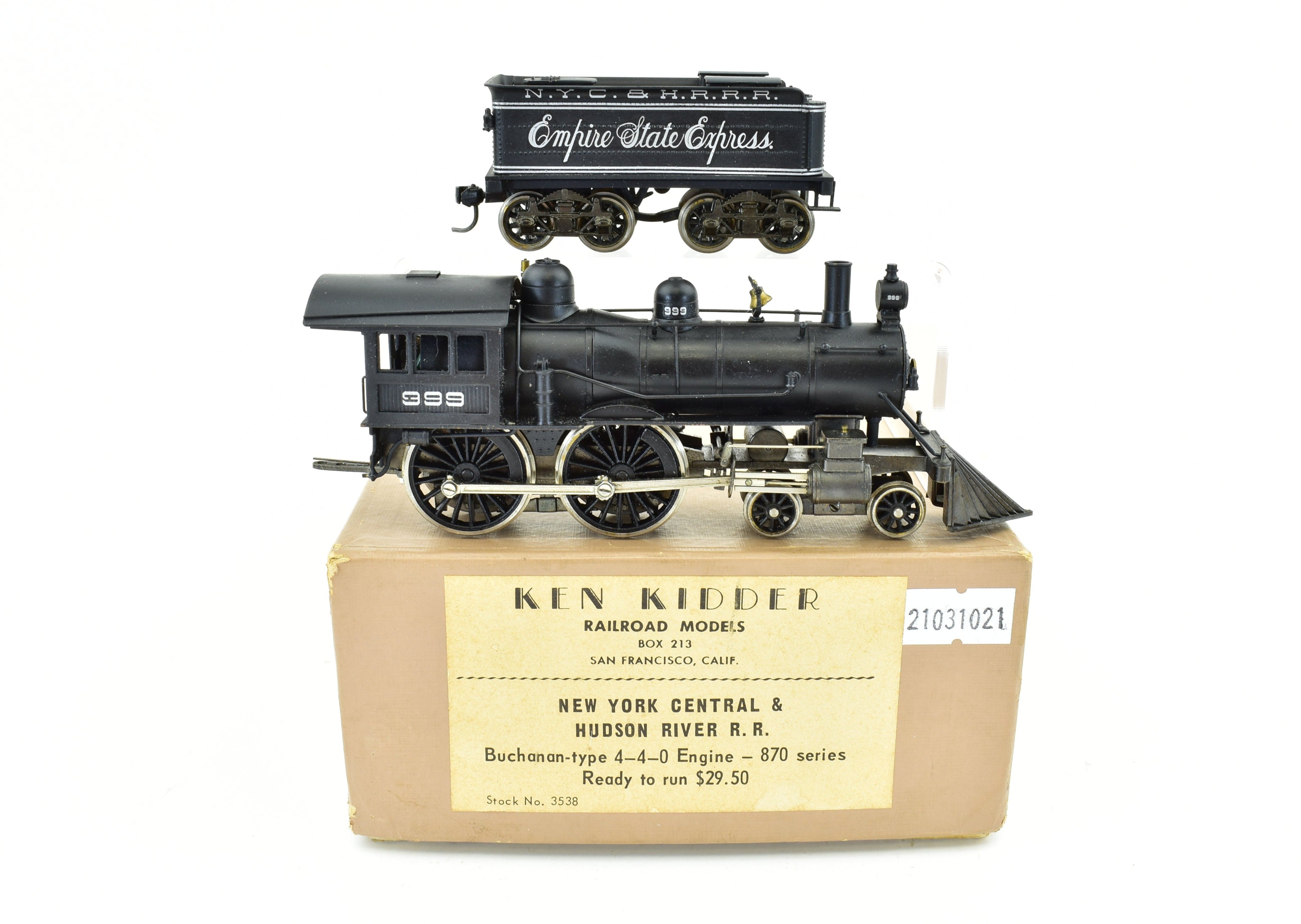 HO Scale Brass Model Train - Ken Kidder's New York Central Buchanan Type 4-4-0 Custom Painted NYC&HRRR #999, a Rare Collectible