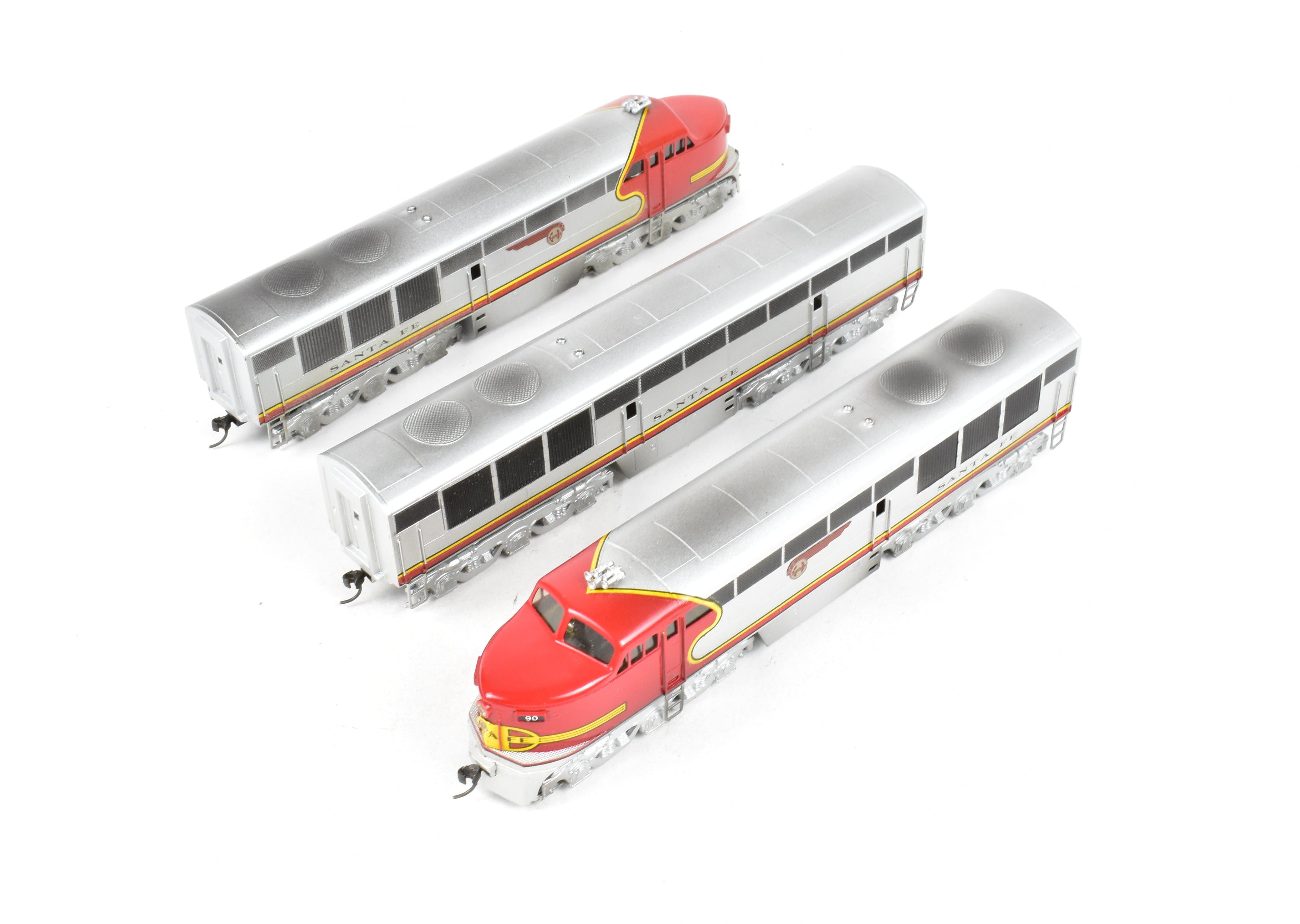 HO Scale Brass Red Ball AT&SF - Santa Fe Fairbanks Morse FM Erie Built A-B-A Set Model Trains with Custom Painted Finish and Can Motor Upgrades