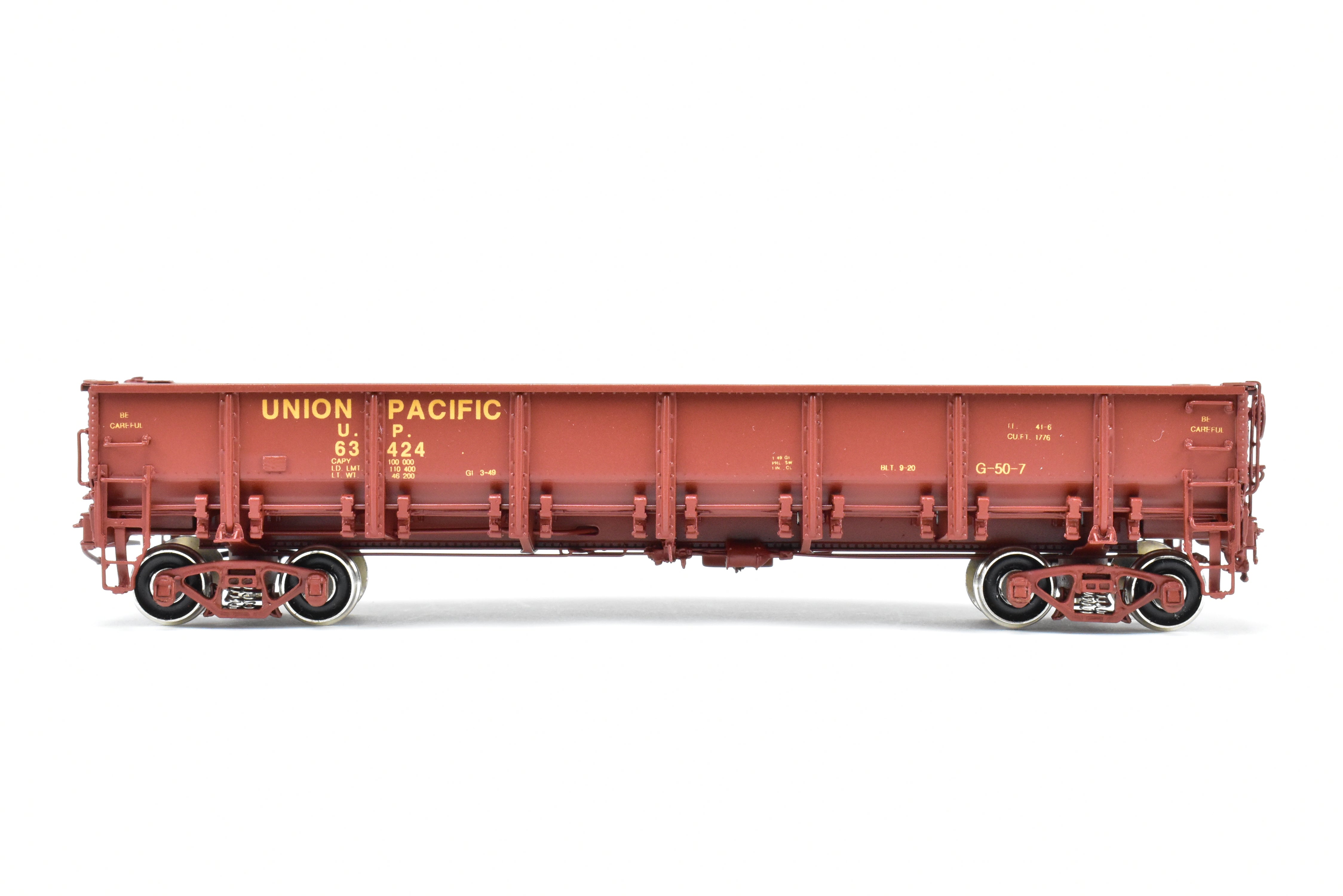 HO Scale Brass Challenger Imports Union Pacific Class G50 - 7 Drop Bottom Gondola Model Version 2 with Riveted Side Sheets, Factory - Painted FP #63424