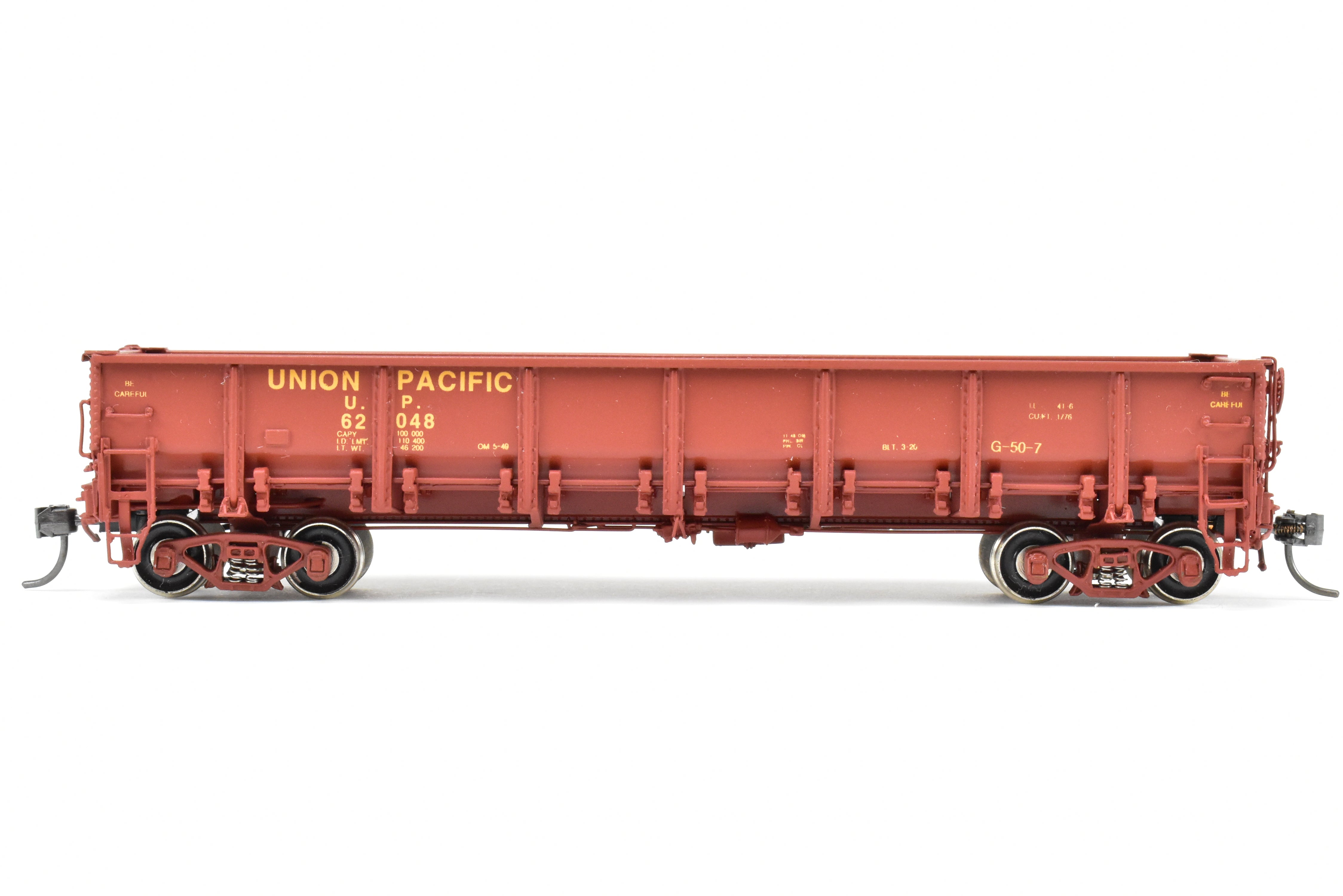 HO Scale Brass Gondola Model - Challenger Imports Union Pacific Class G50 - 7 Drop Bottom Gondola Version 1 with Single Side Sheets, Factory - Painted and Numbered FP #62048
