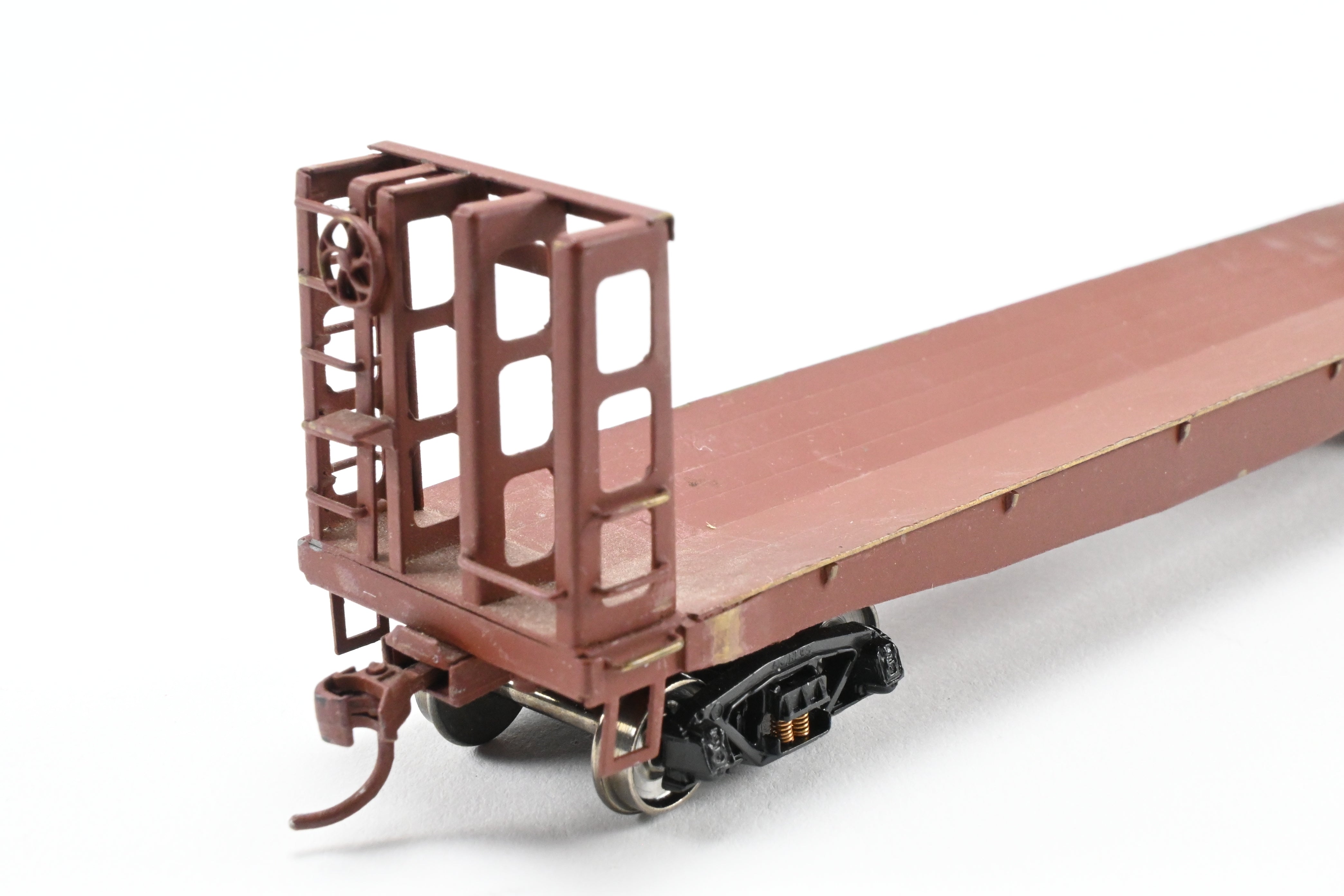 HO Scale Brass Custom - Painted Pulpwood Flatcar with Beveled Floor and Bulkhead by U.S. Hobbies (No Original Box)