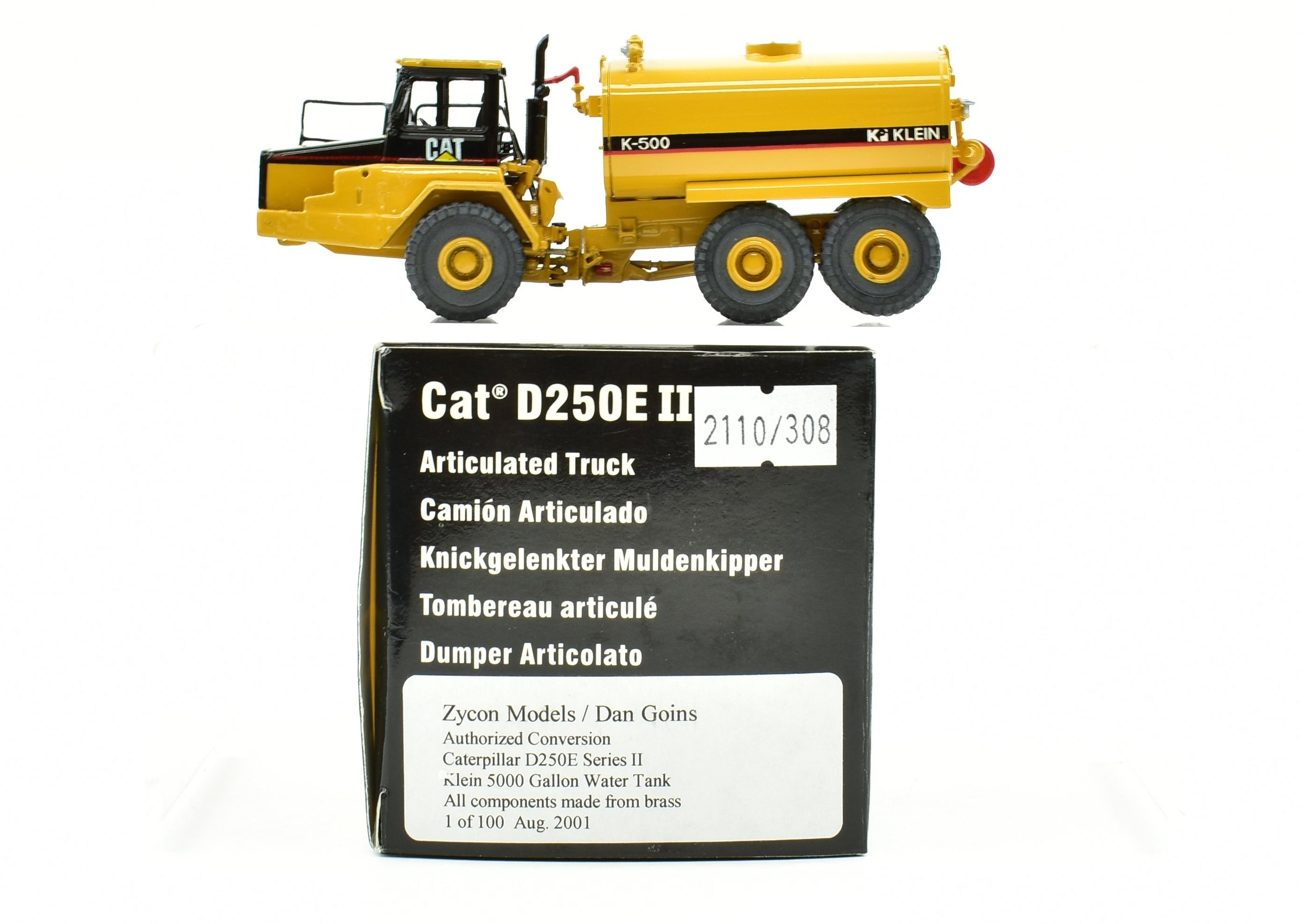 1999 HO Brass CON Zycon K500 Caterpillar D250E II Articulated Truck w/ Klein Water Tank