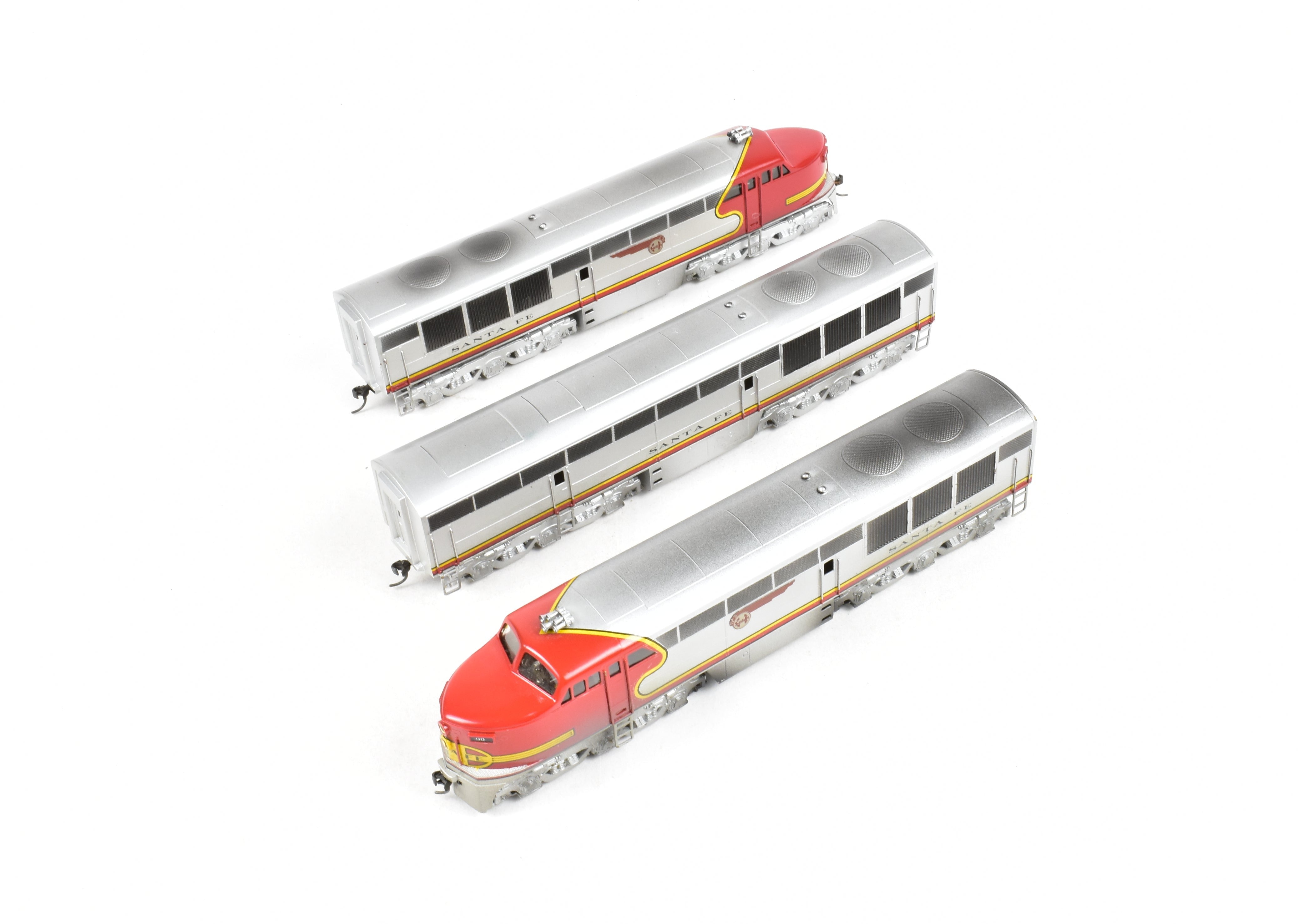 HO Scale Brass Red Ball AT&SF - Santa Fe Fairbanks Morse FM Erie Built A-B-A Set Model Trains with Custom Painted Finish and Can Motor Upgrades