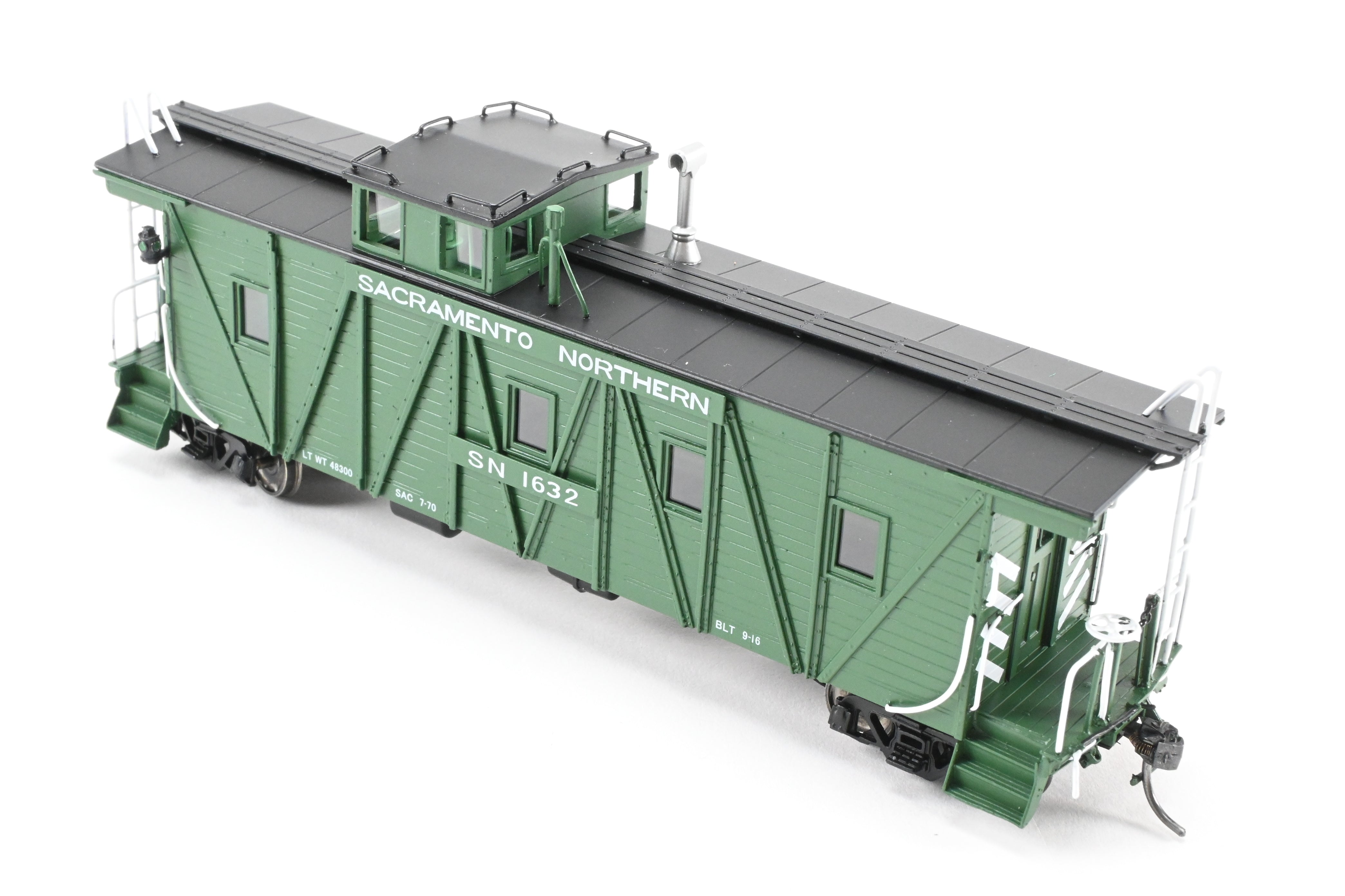 New HO Scale Brass Sacramento Northern Caboose #1632, Square End, FP Green