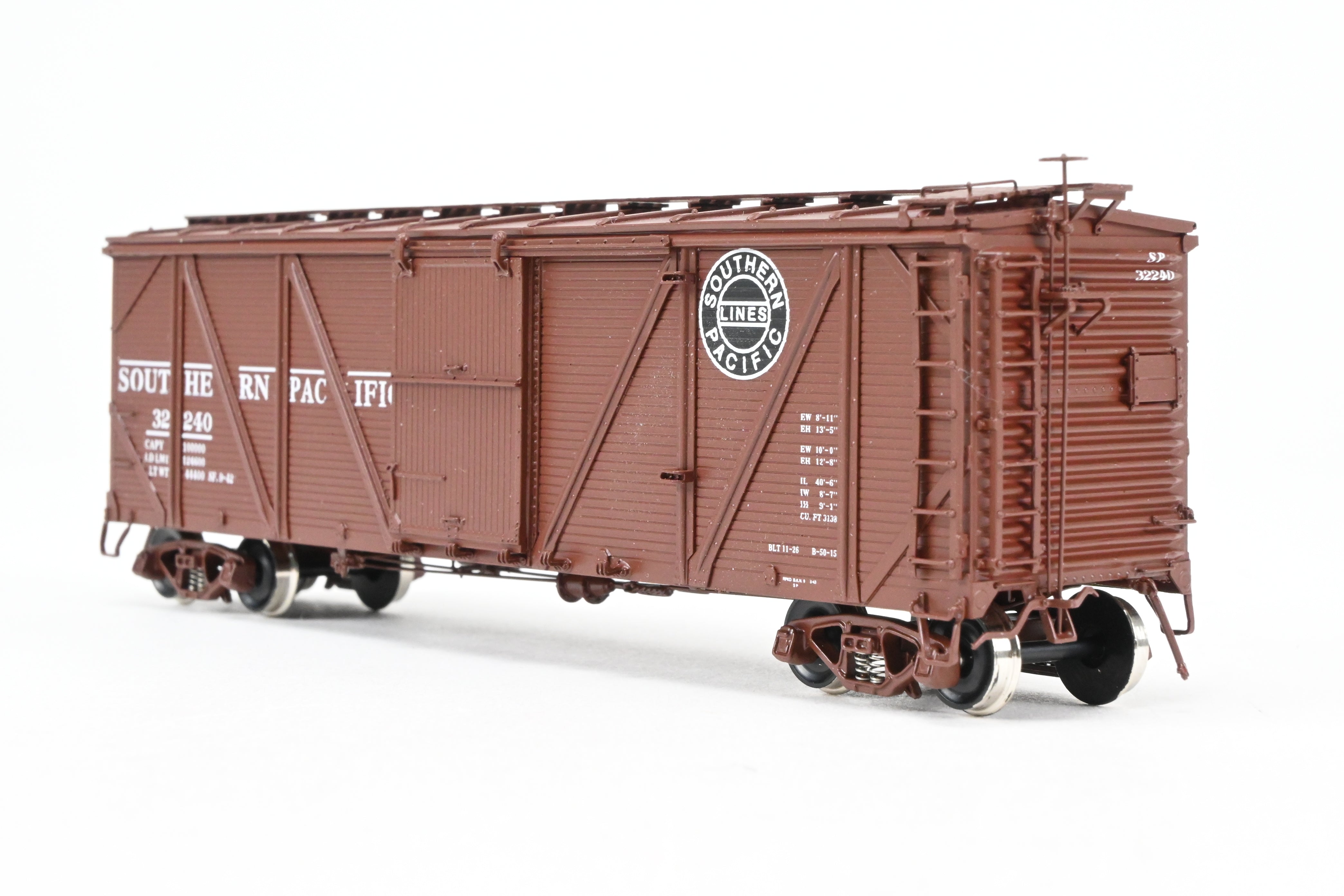 HO Scale Brass Challenger Imports Southern Pacific Class B - 50 - 15 Outside Braced Wood - Sheathed Box Car with Hutchins Roof, Model Number FP #32240