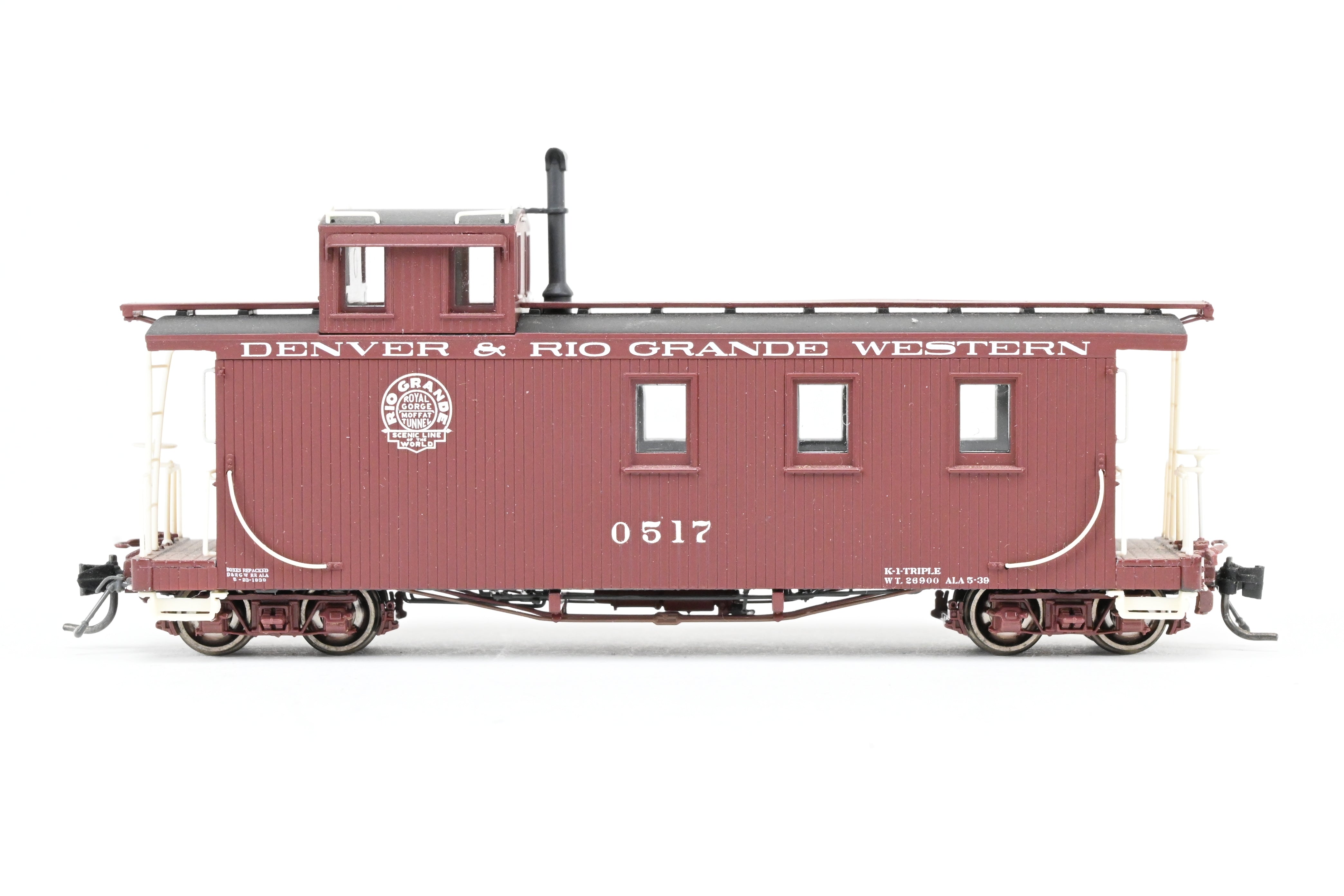 HOn3 Blackstone Models D&RGW - Denver & Rio Grande Western Brown Long Caboose with Moffat Tunnel Herald No. 0517