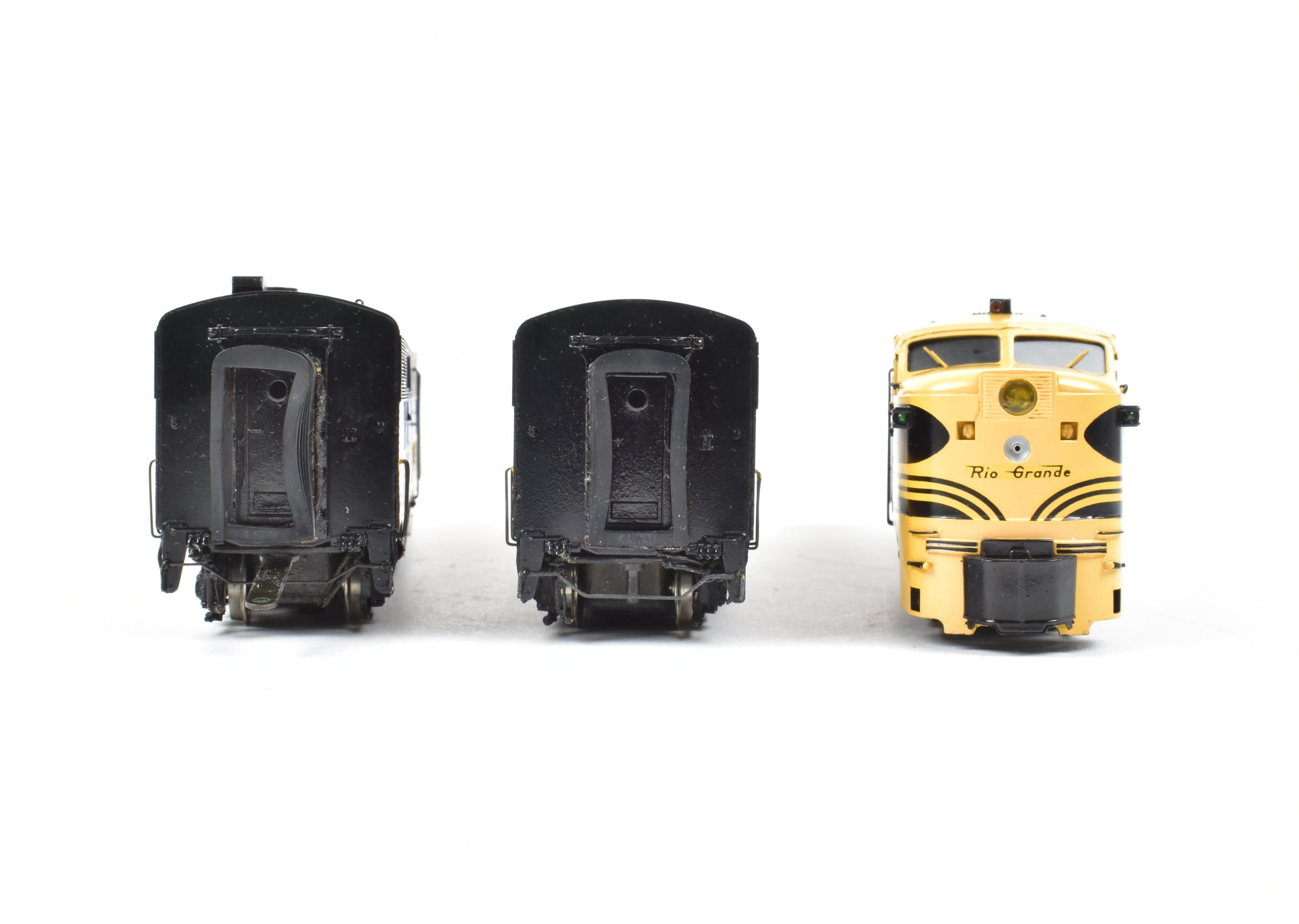 HO Scale Brass Model Train Key Imports D&RGW - Denver & Rio Grande Western Alco PA A/B/A Set Locomotive in Black and Yellow Color Scheme