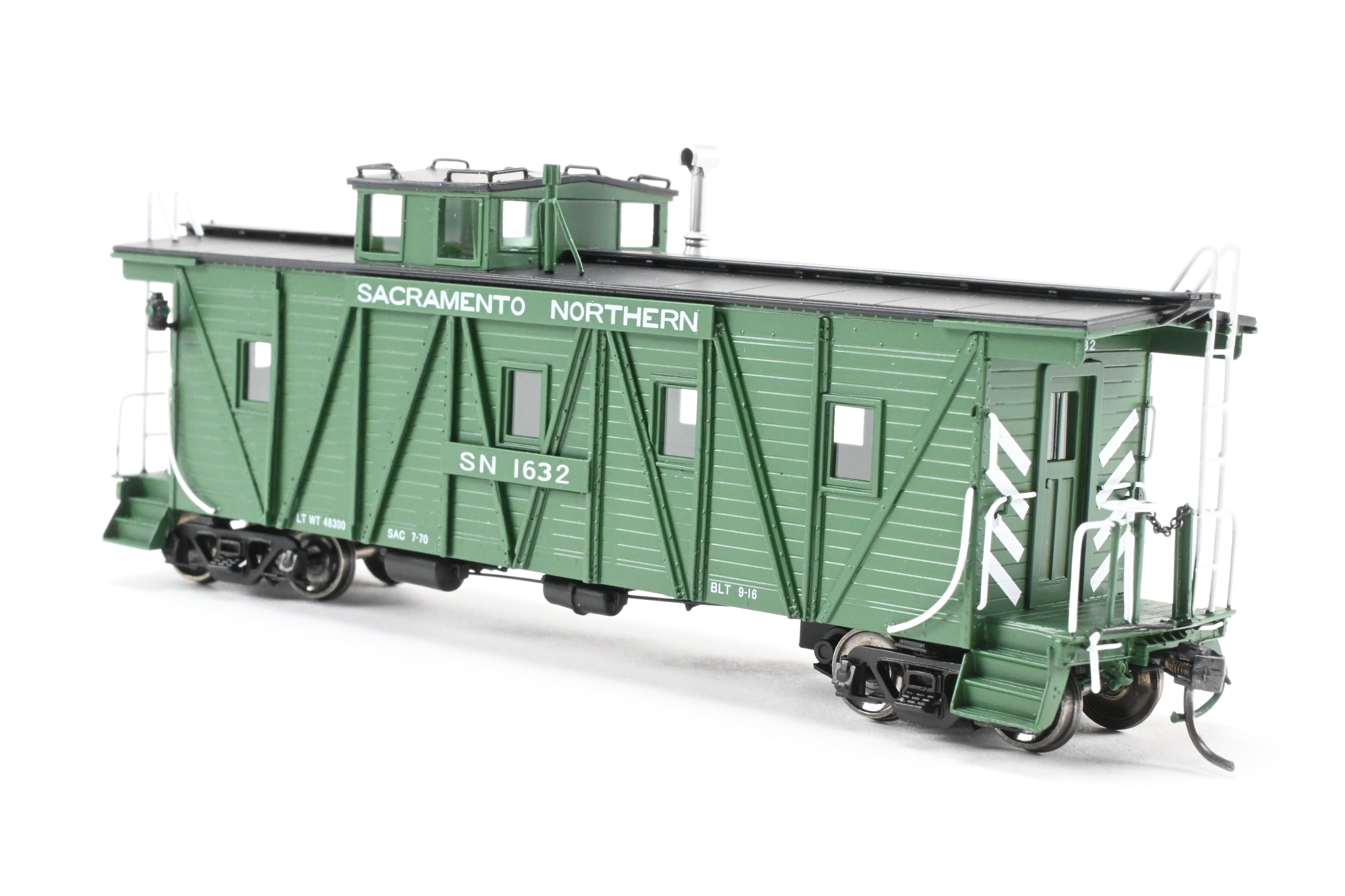 New HO Scale Brass Sacramento Northern Caboose #1632, Square End, FP Green
