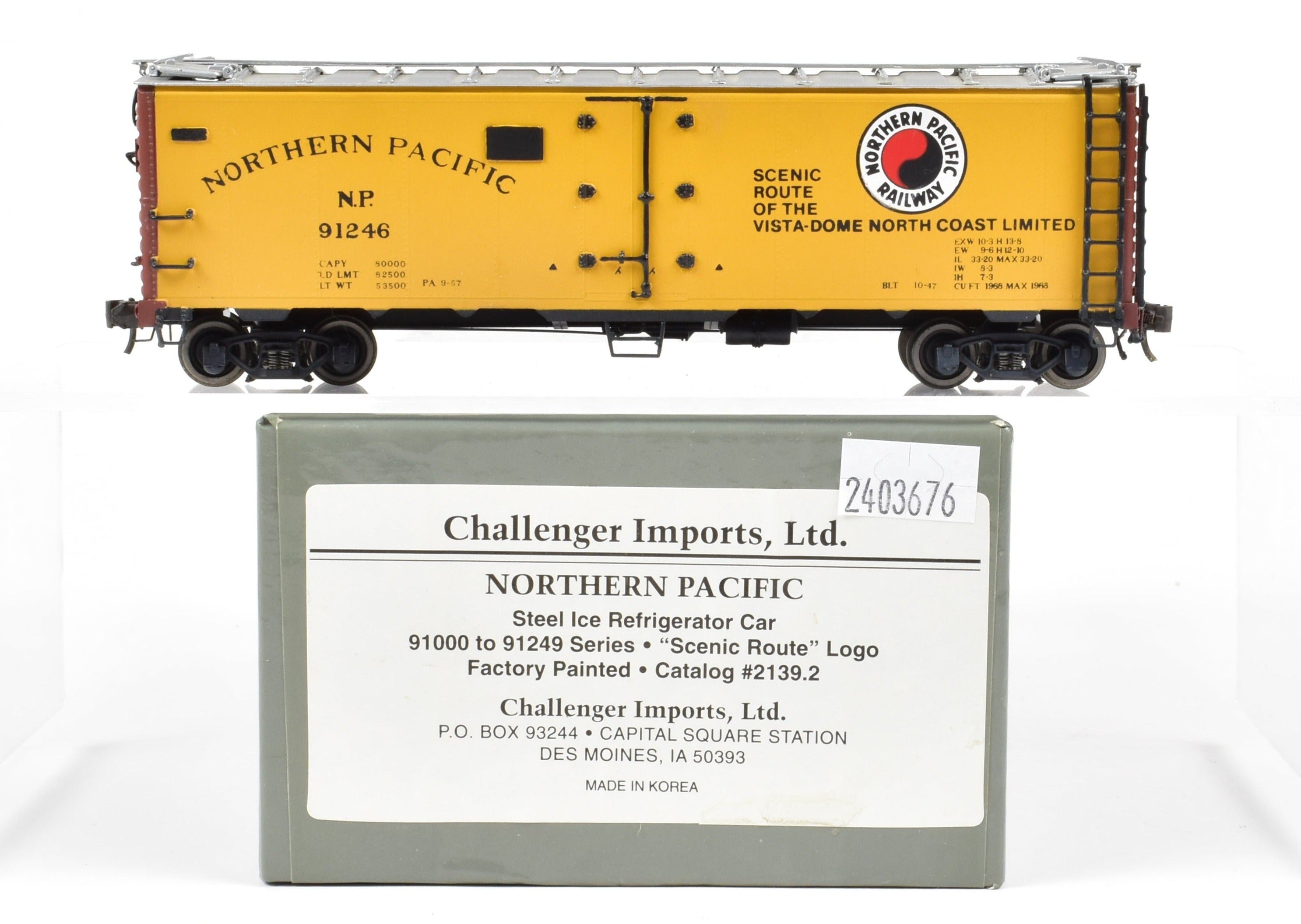 HO Scale Brass CIL - Challenger Imports North Pacific Steel Ice Refrigerator Freight/Passenger Car with Light Weathering and 'Scenic Route of The Vista - Dome North Coast Limited' Design