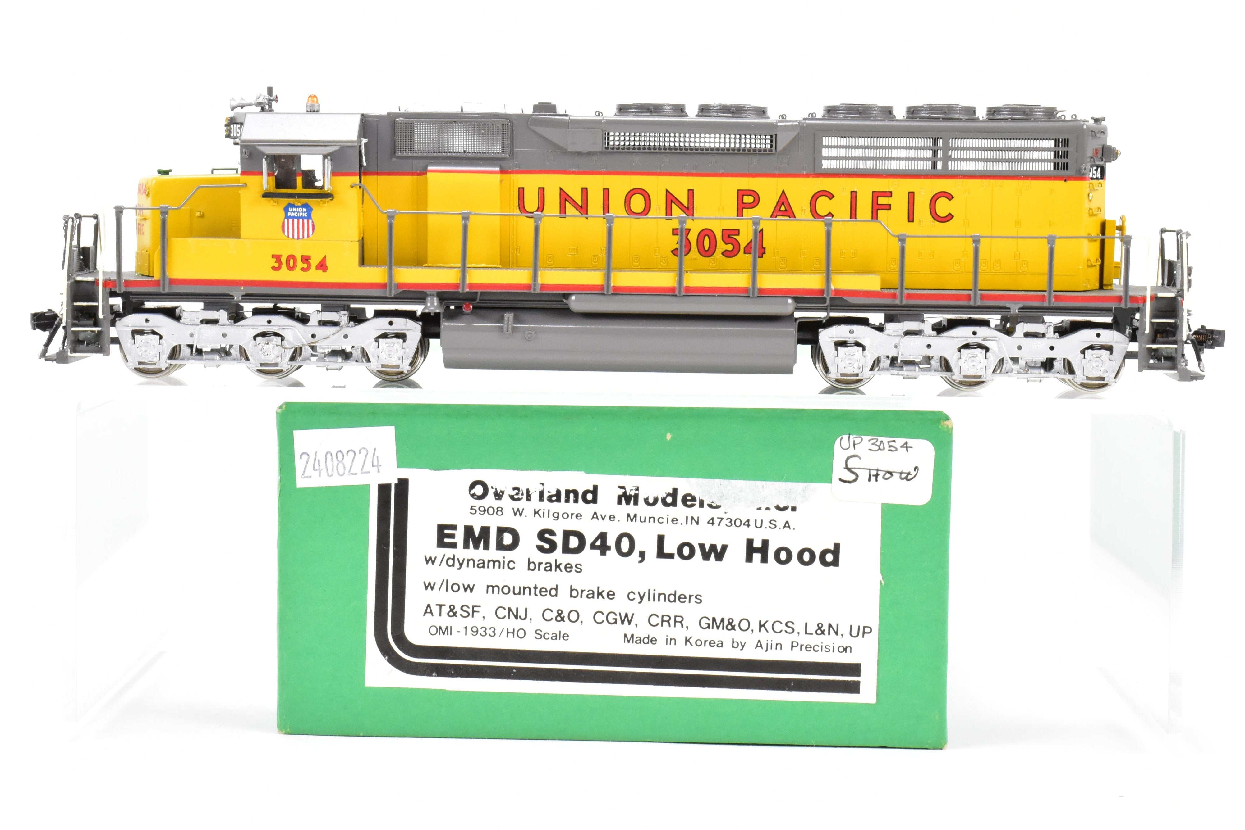 HO Scale Brass Model Train - Overland Models Inc. Union Pacific EMD SD40 Low Hood Locomotive with Dynamic Brakes, Low Mounted Brake Cylinders, Custom Painted as UP No. 3054