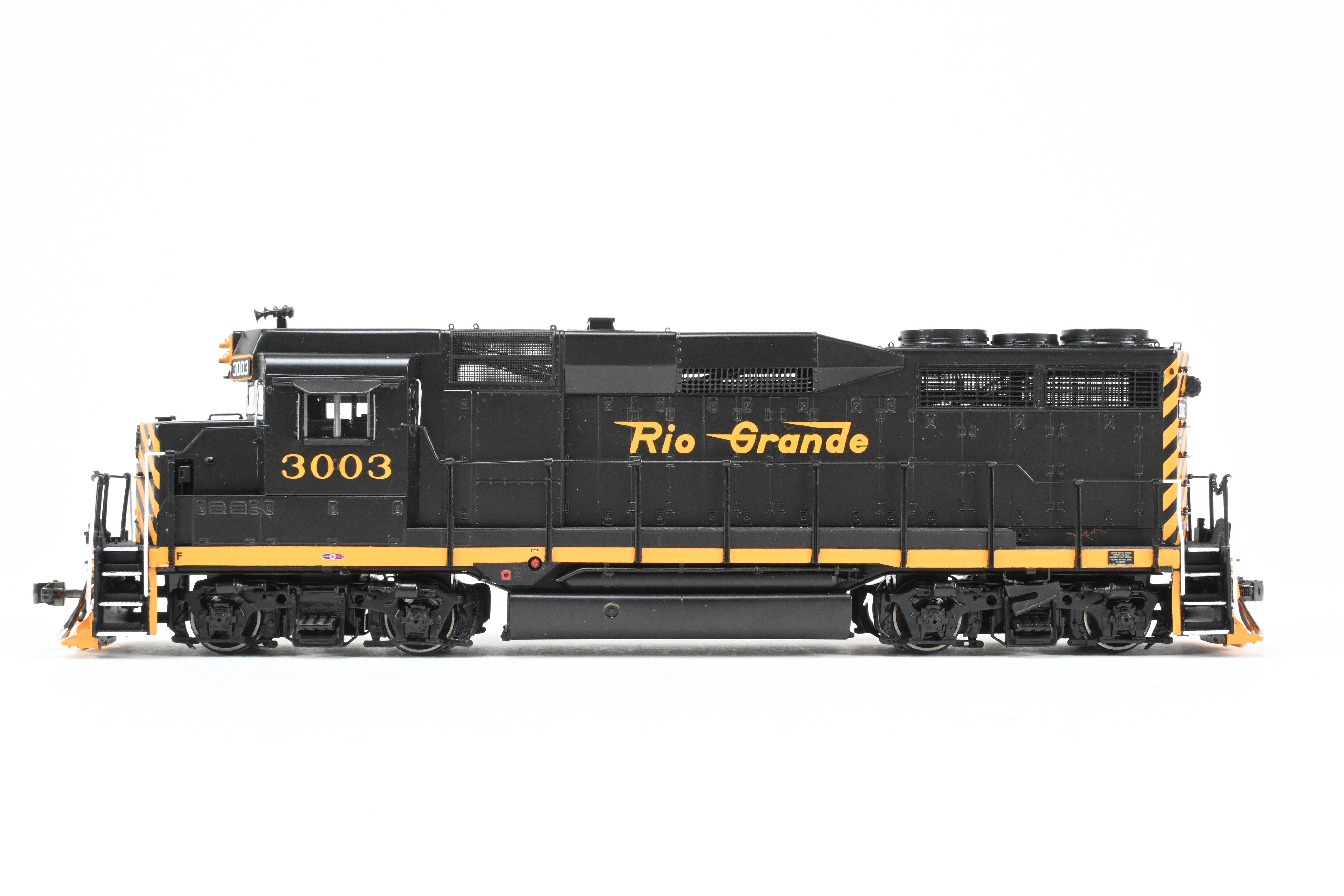 HO Scale Brass Diesel Locomotive Model - Overland Models, Inc. Denver And Rio Grande Western EMD GP30 FP in Black/Orange Color, Numbered #3003, Equipped with DCC & Sound