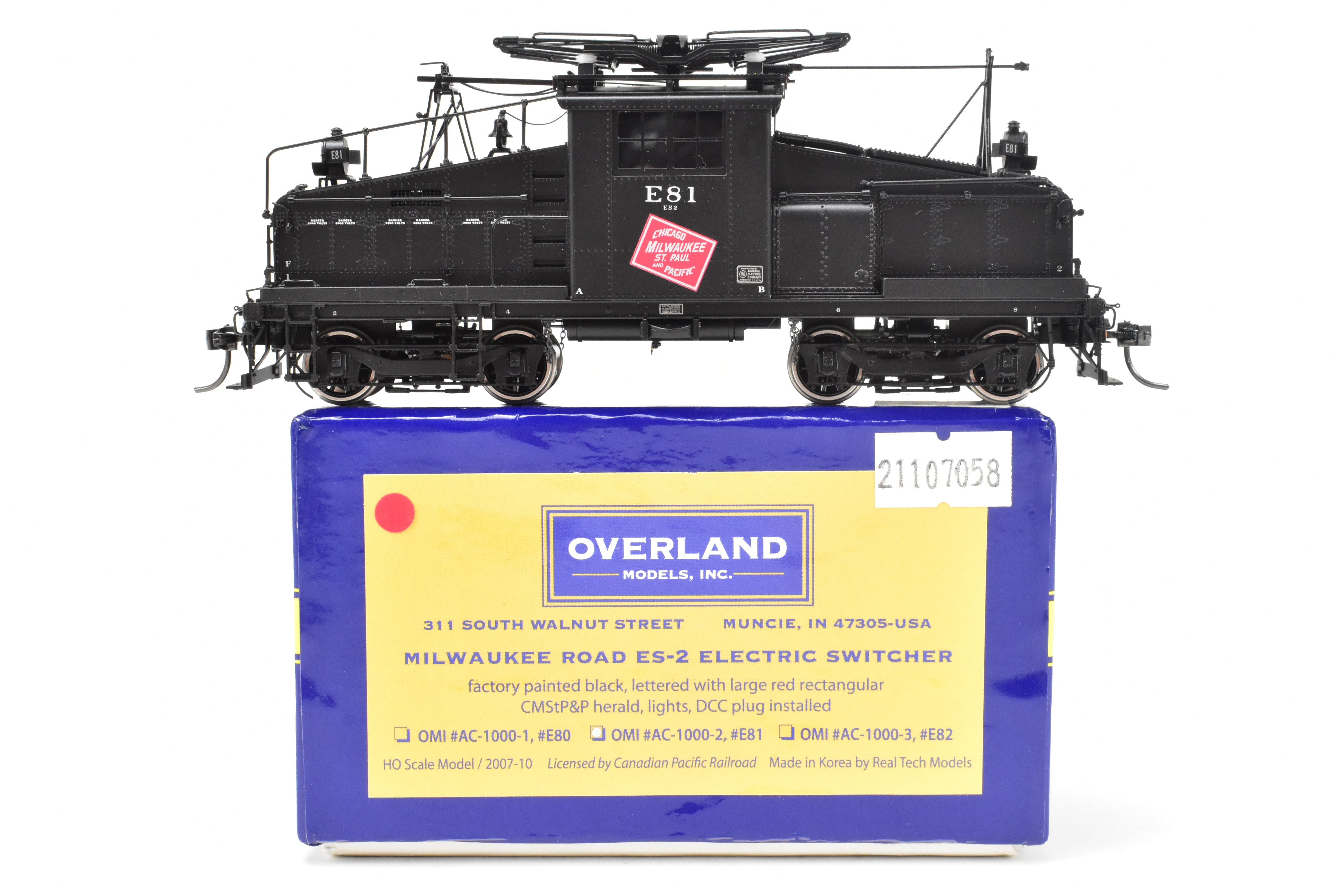 HO Scale Brass Model Train - Overland Models Inc. Milwaukee Road ES - 2 Electric Switcher F/P in Black Color, DCC Ready with New NWSL Gears, Numbered #E81