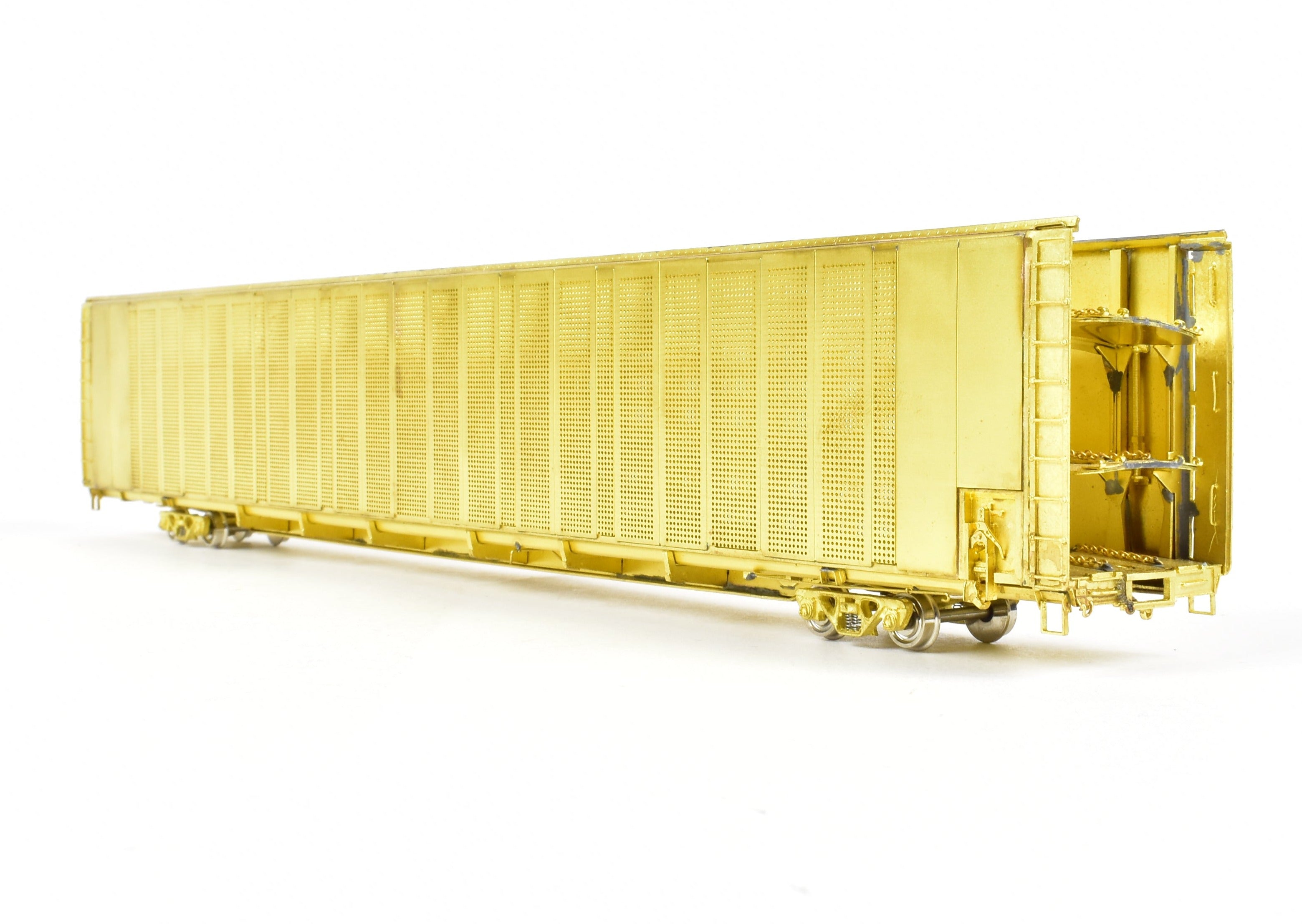 HO Scale Brass Model Safe-T-Pack Auto Rack Tri-Level with Open Top and Open Ends by Overland Models, Inc. for Various Roads including ATSF, FEC, and UP
