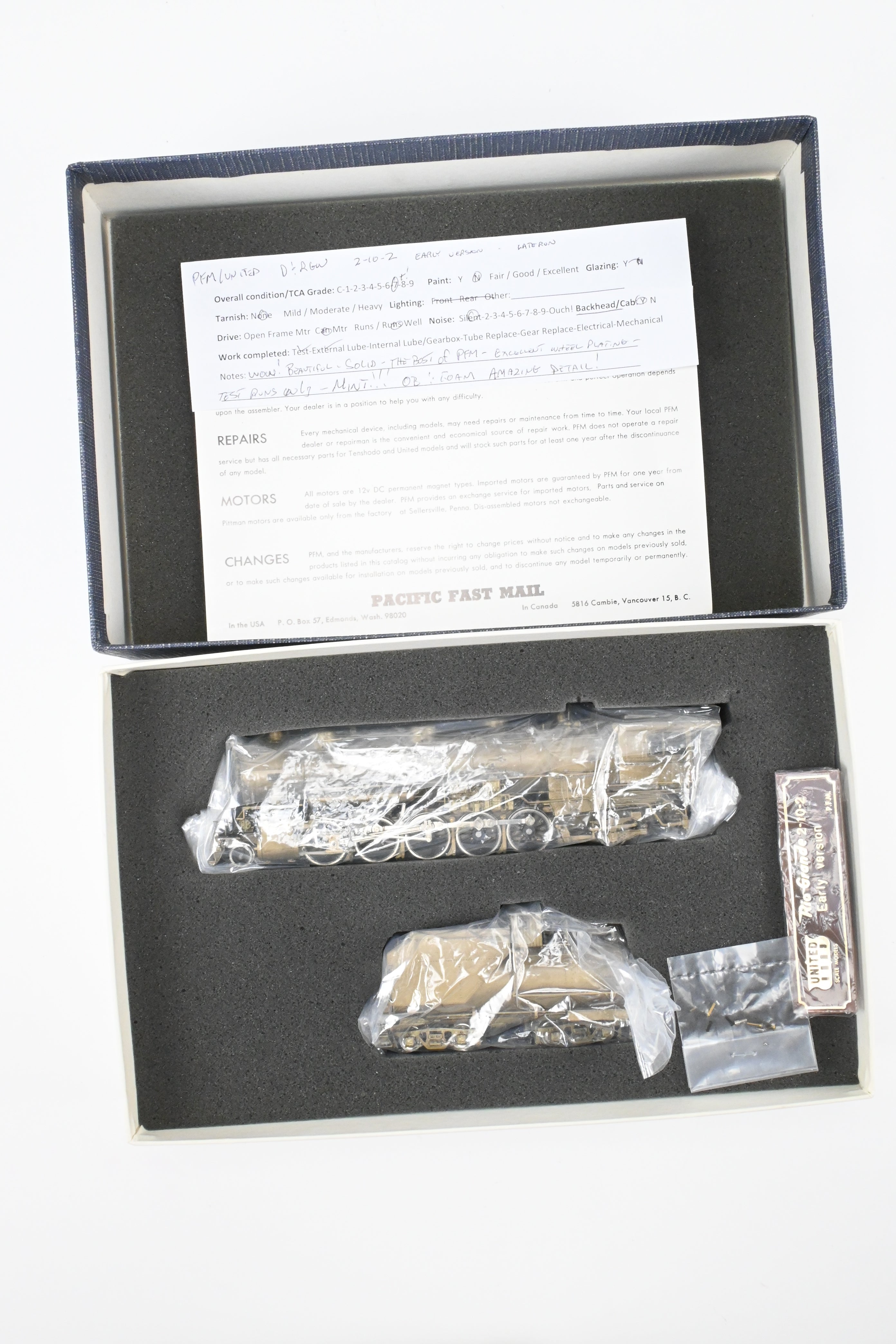 HO Scale Brass Pacific Fast Mail (PFM) Model Train - United D&RGW - Denver & Rio Grande Western 2-10-2 Early Version F-81 Crown Model with High - Detail Features