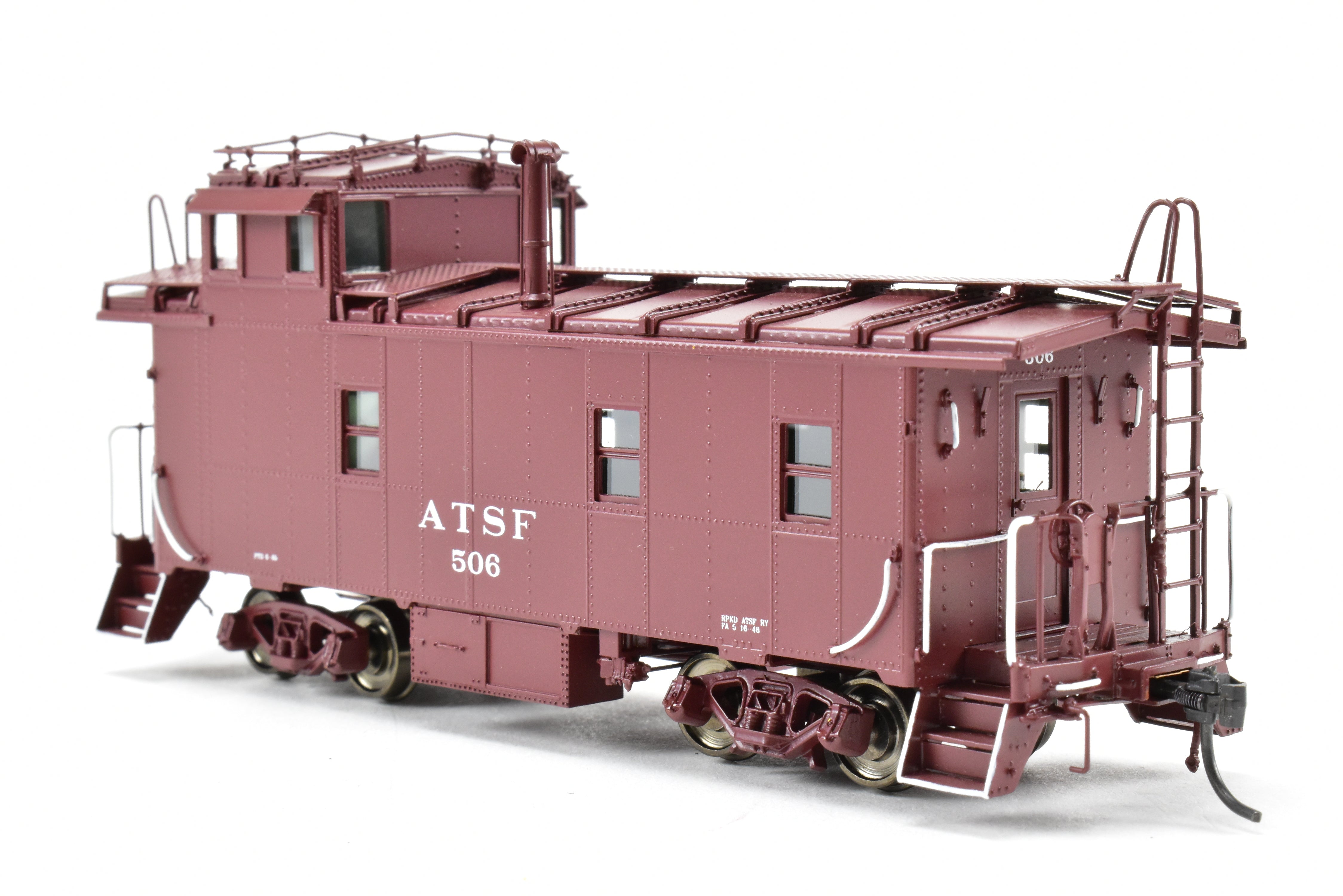 HO Scale Brass Division Point (DVP) Santa Fe Style Peaked Roof Caboose with Antenna and Factory Painted Finish, Road Number FP #506