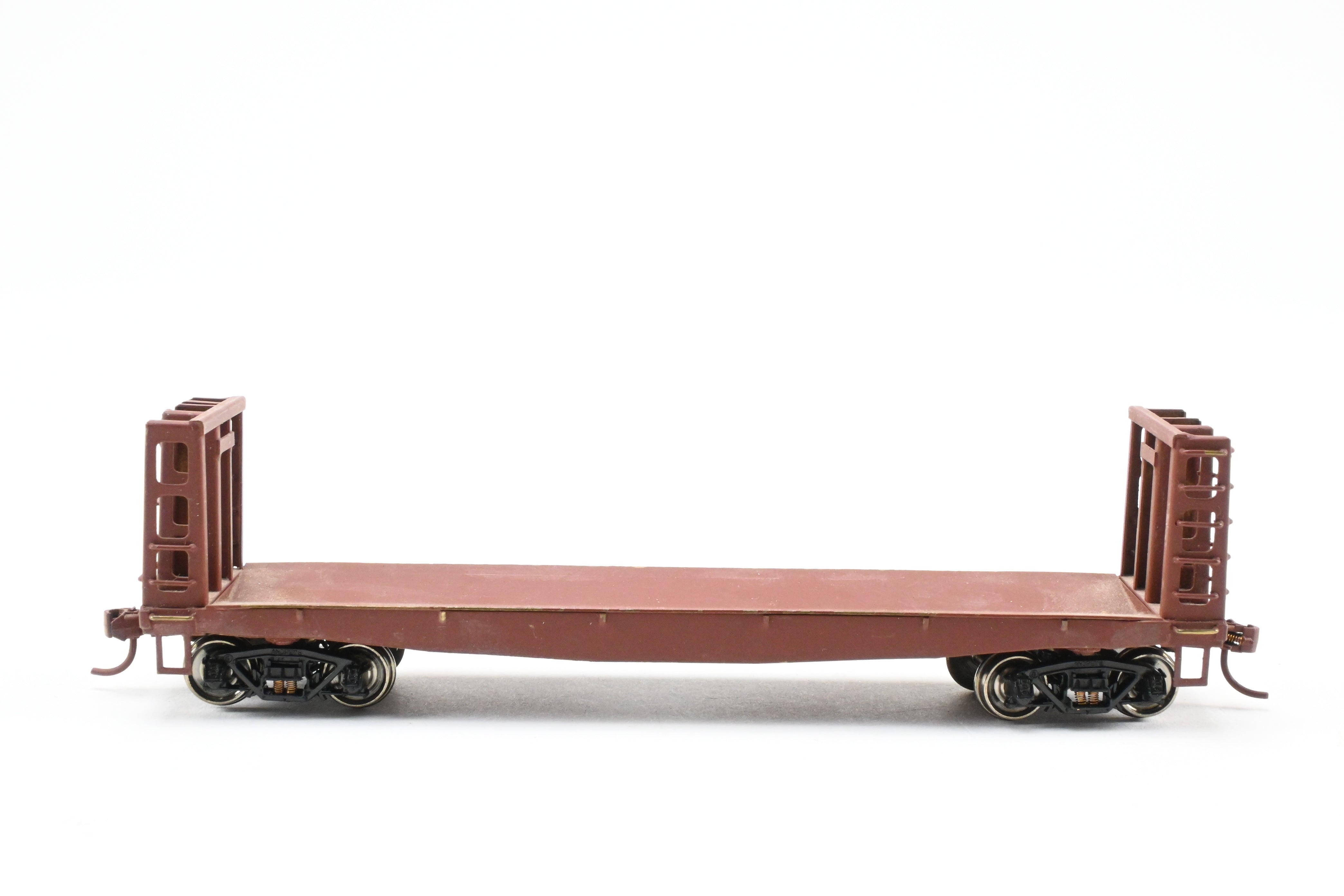 HO Scale Brass U.S. Hobbies Custom Painted Pulpwood Flatcar with Beveled Floor and Bulkhead for Various Roads, No Original Box