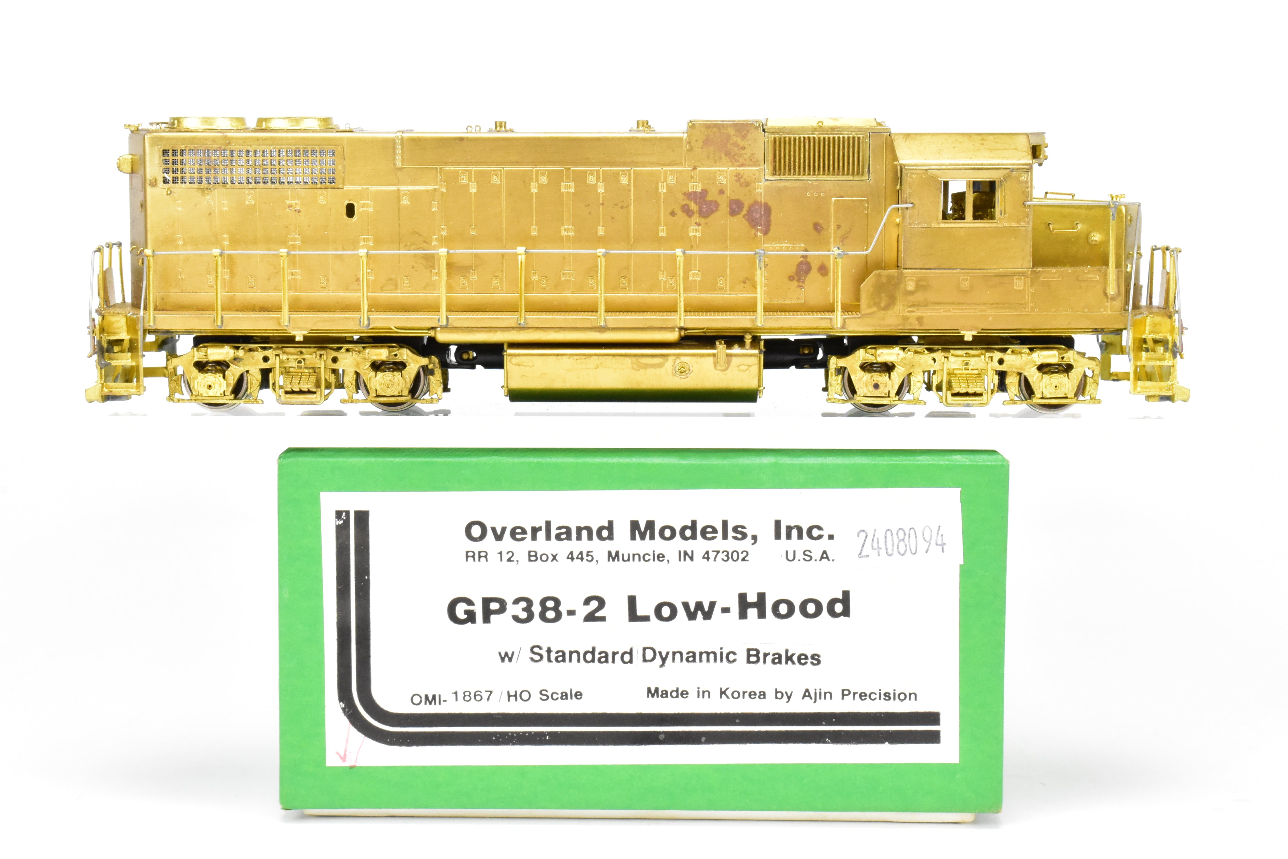 HO Brass OMI EMD GP38-2 Non-Dynamic Brake Model with Minor Tarnish, Wrong Box