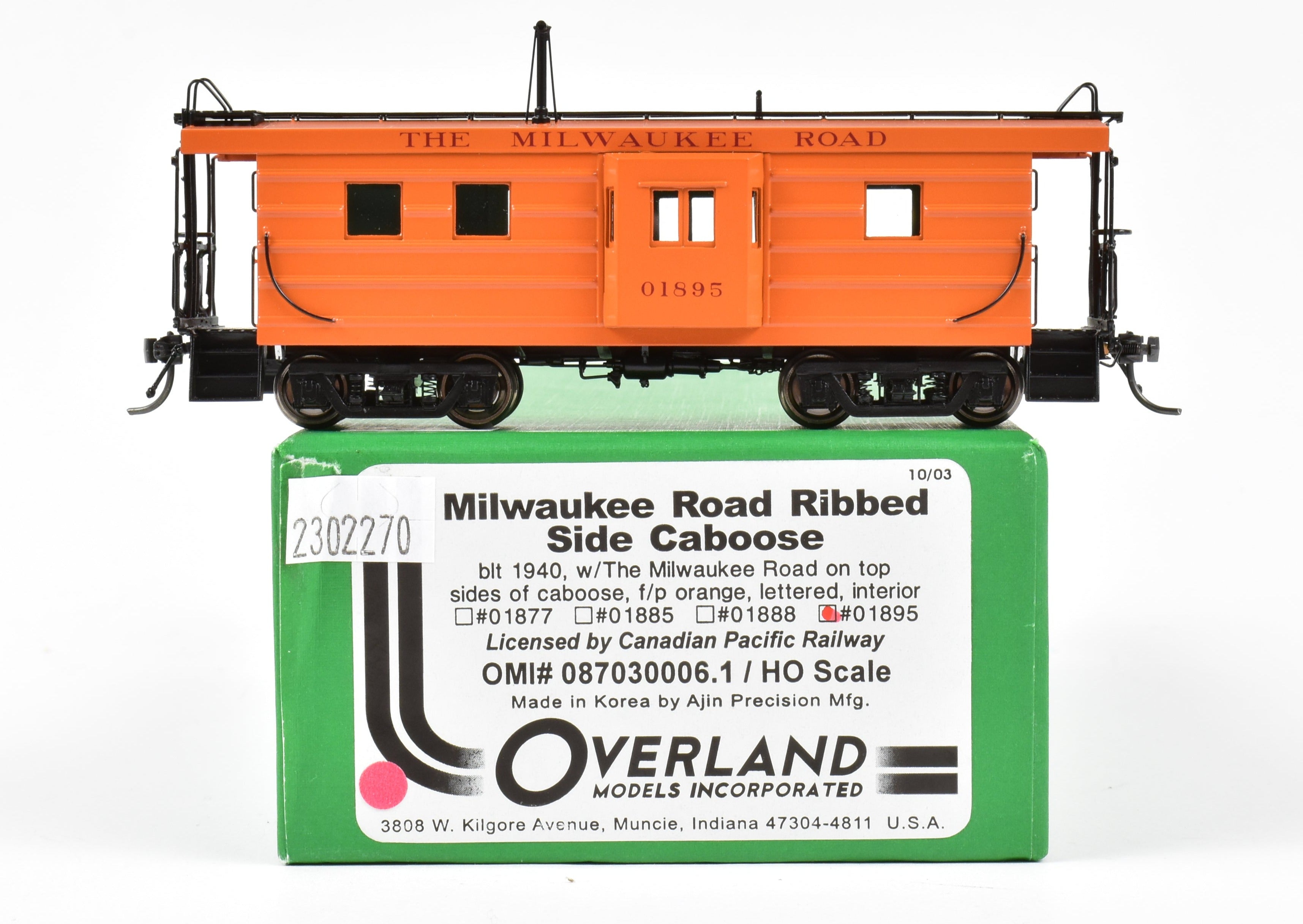 HO Scale Brass OMI - Overland Models, Inc. Milwaukee Road (CMSTP&P) Ribbed Side Caboose Model FP No. 01895