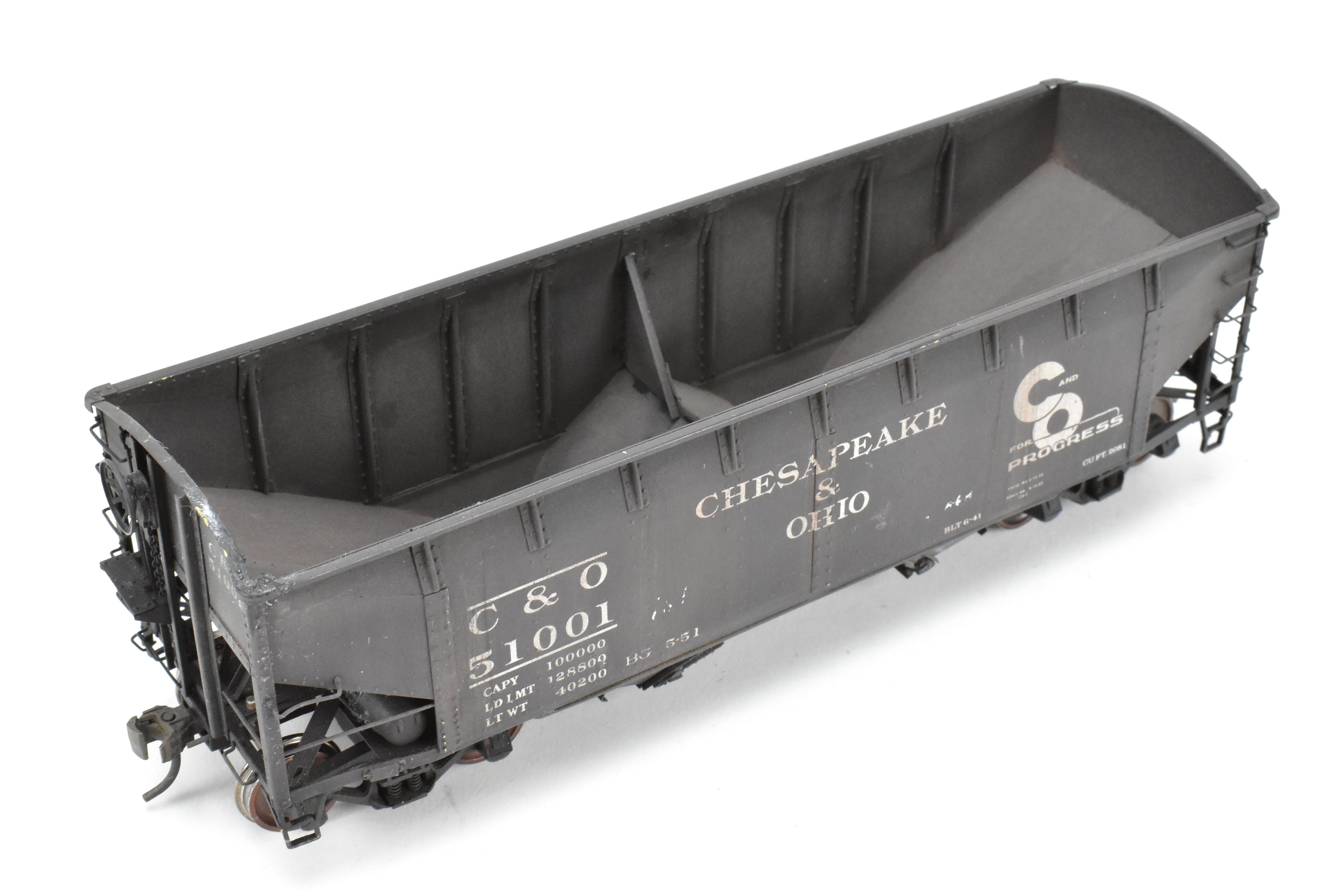 O Scale Model Train - Brass US Hobbies Chesapeake & Ohio (C&O) USRA 2 Bay Hopper, Custom Painted with Number 51001, No Original Packaging