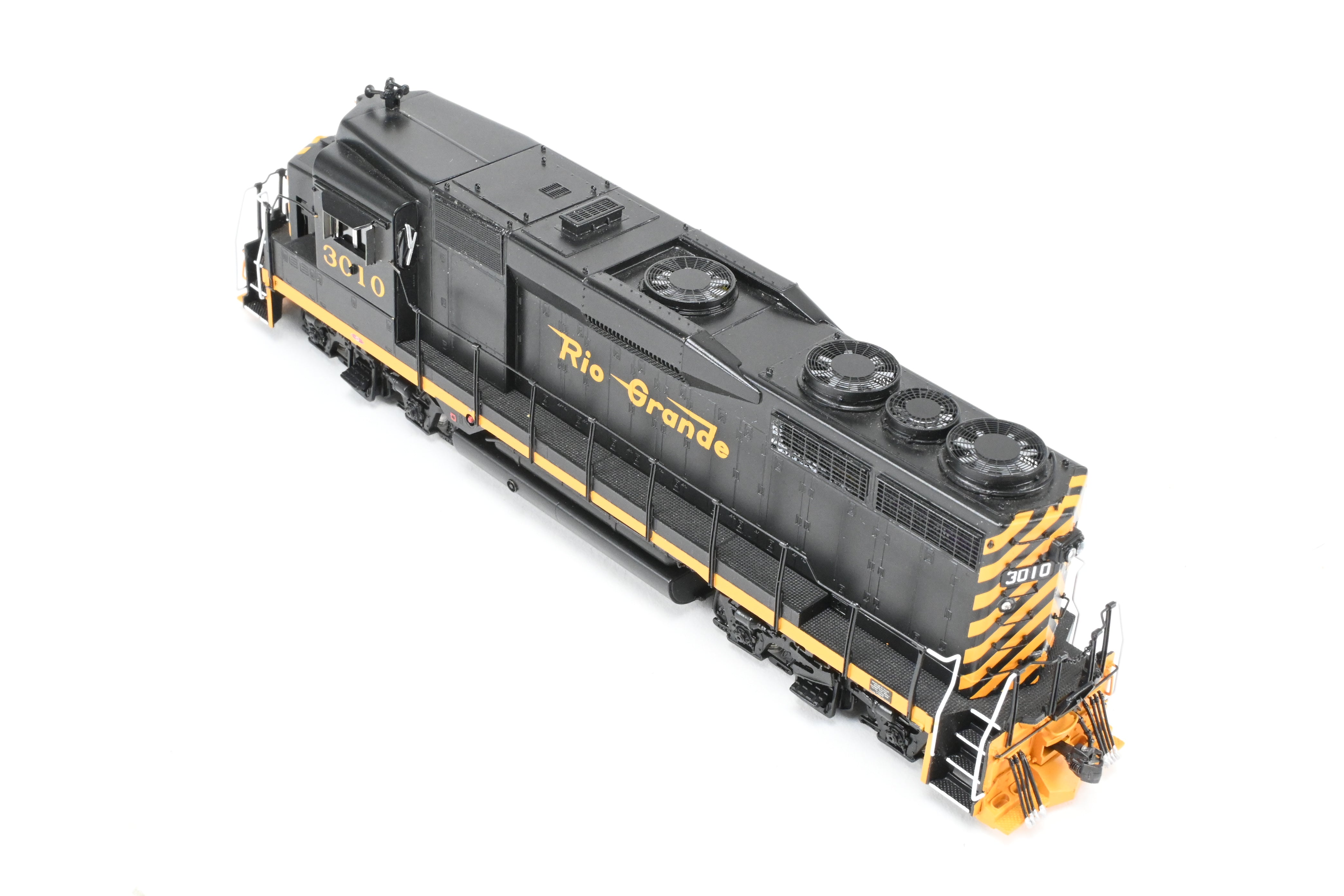 HO Scale Brass Locomotive Model - Overland Models, Inc. D&RGW - Denver And Rio Grande Western EMD GP30 FP in Striking Black/Orange Color Scheme #3010 Equipped with SoundTraxx DCC & Sound System
