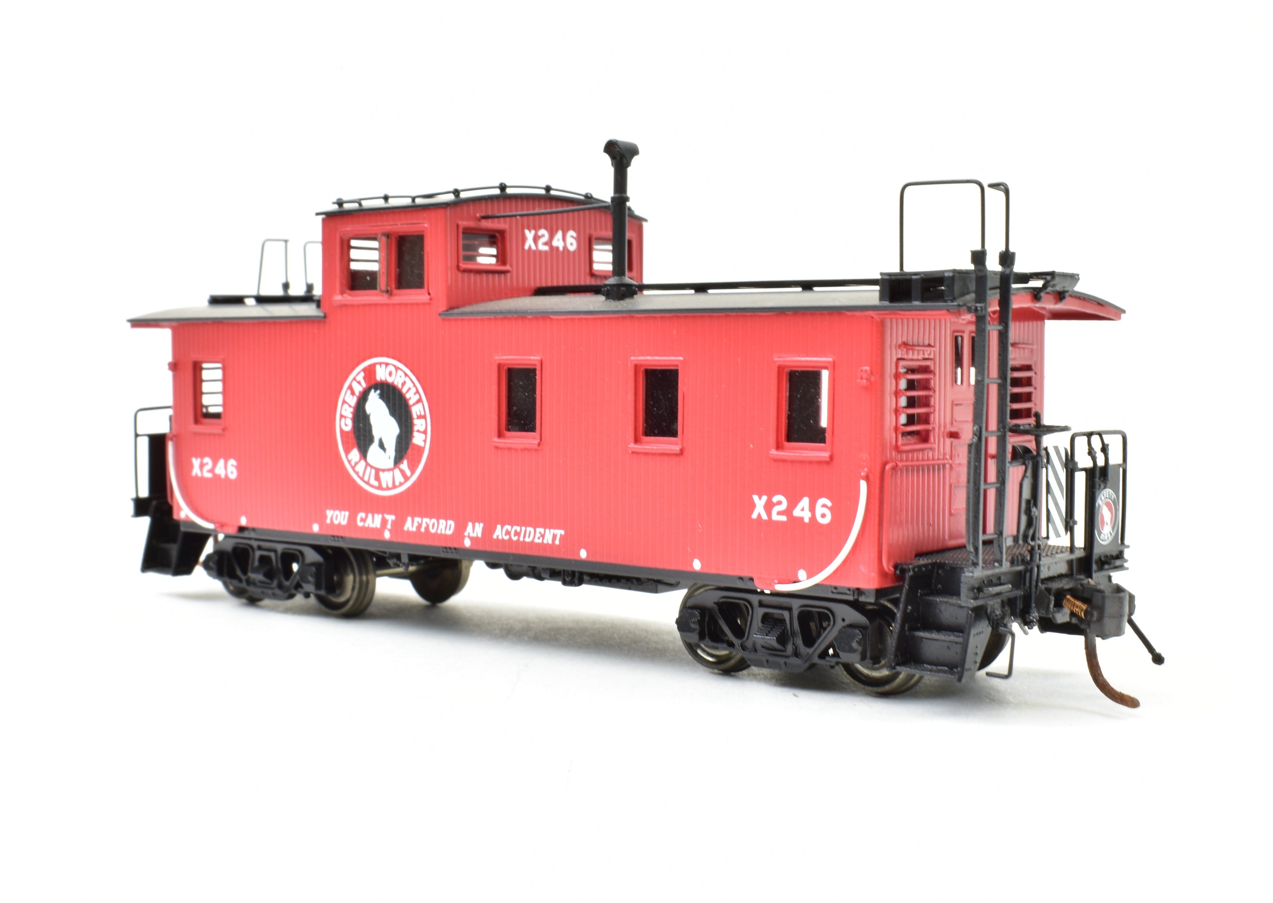HO Scale Brass Model Train Caboose by Overland Models, Inc. (OMI) - Great Northern 30-Foot Wood Caboose, Factory Painted with Road Number X246