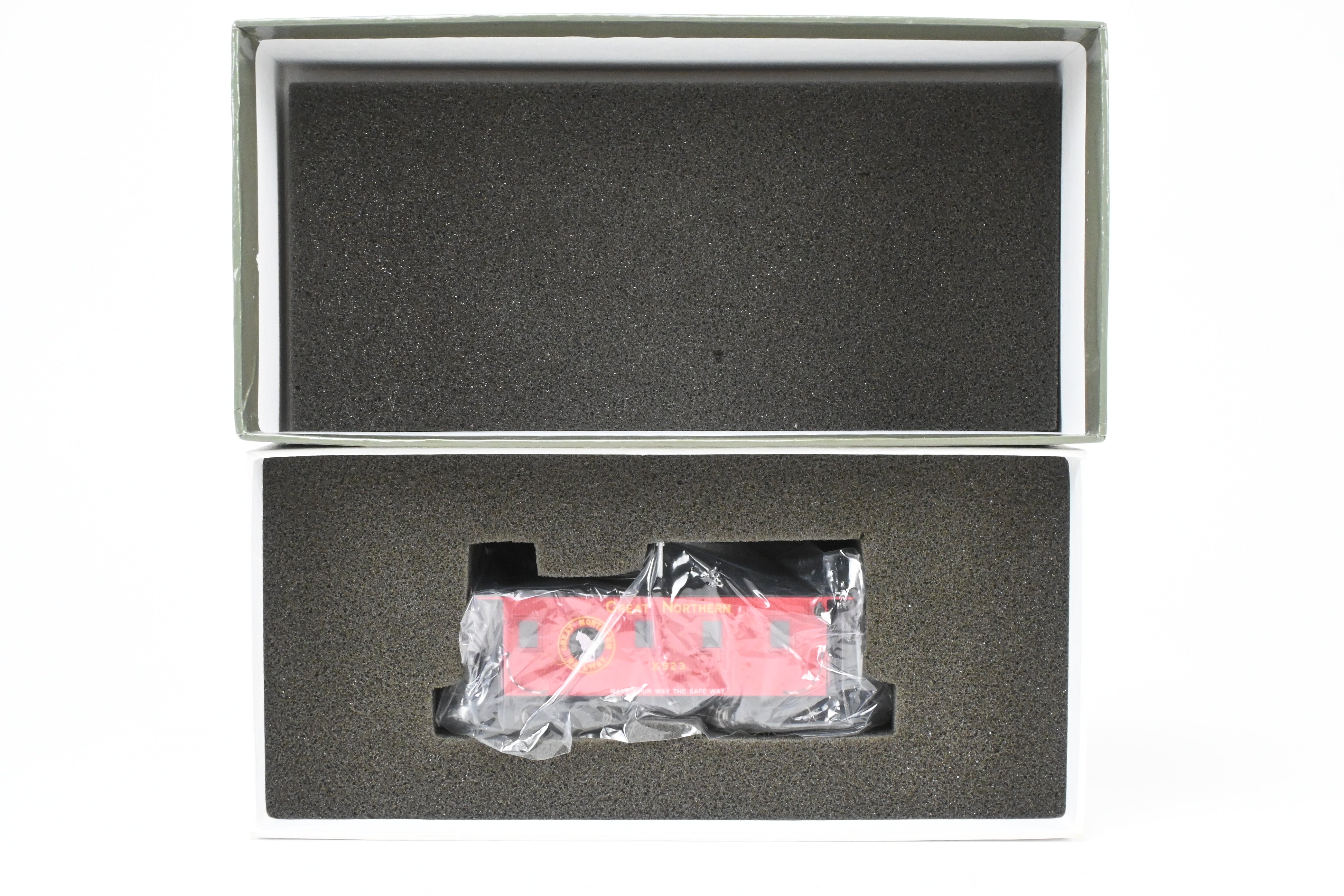 HO Scale Brass Converted Caboose - Challenger Imports Great Northern X523, 25-Foot Wood Caboose, Later Version with Added Marker Lights and Wrong Packaging