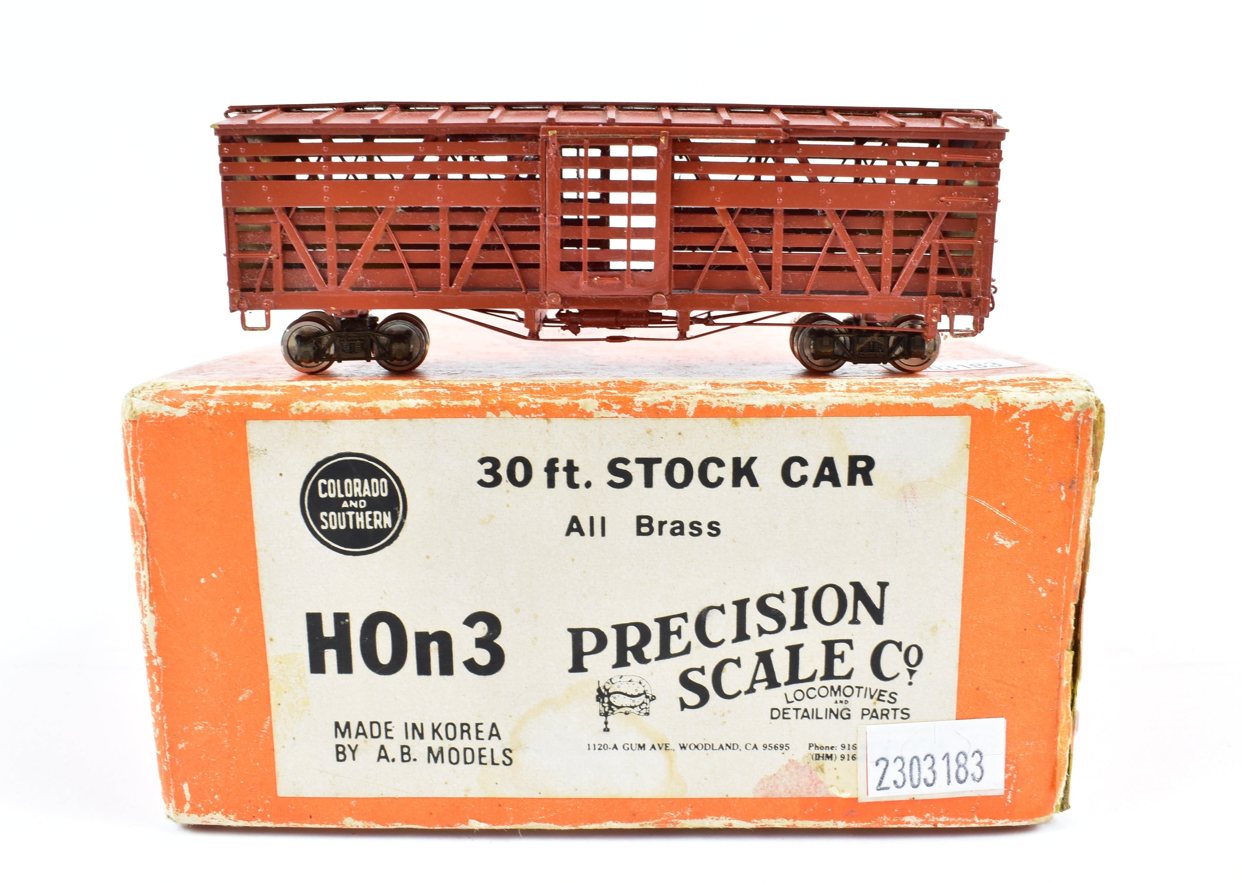 HOn3 Scale Brass Precision Model 30' Stock Car by Precision Scale Co. for Colorado and Southern (C&S) or Rio Grande Southern (RGS) Railroads, Sold As-Is