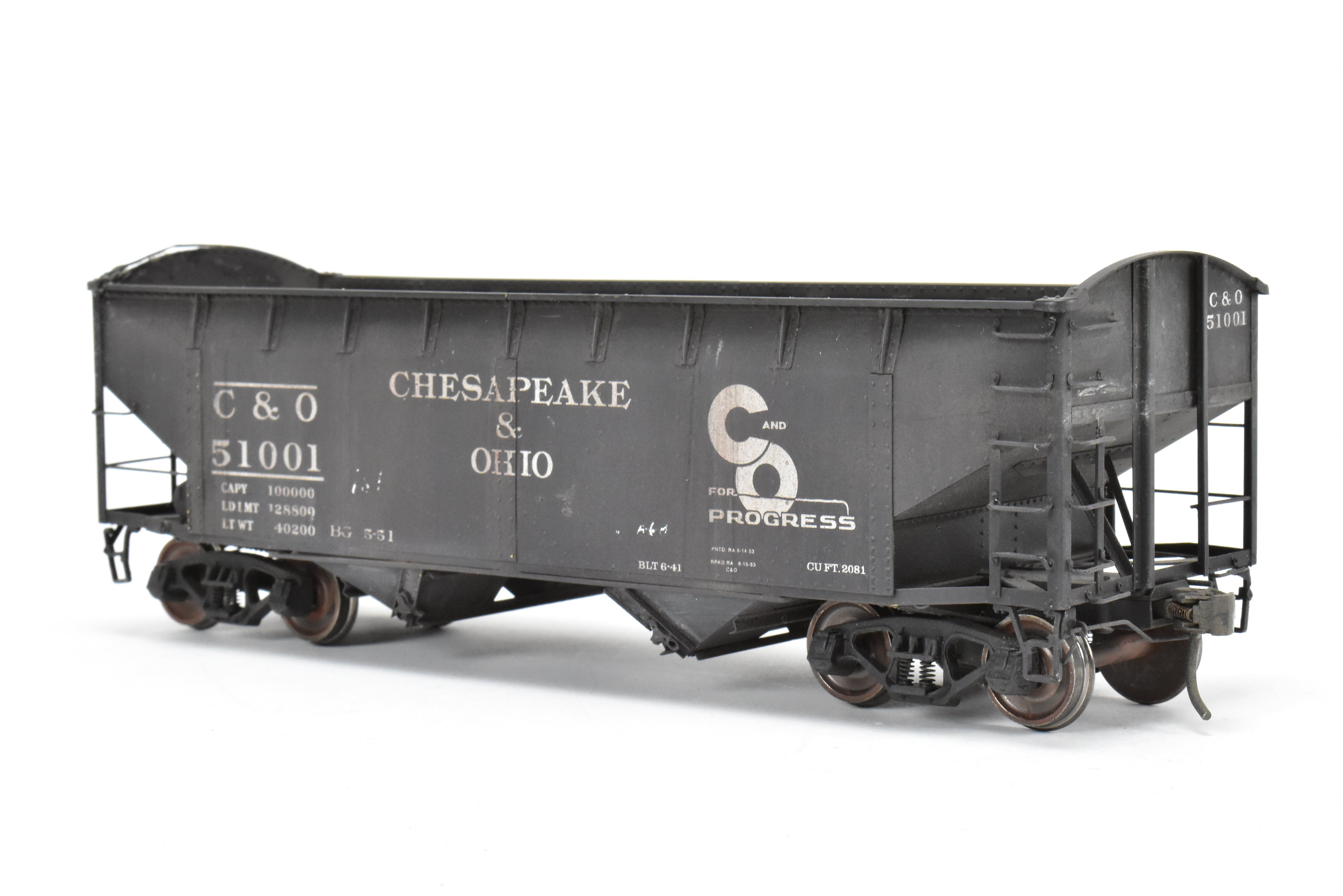 O Scale Model Train - Brass US Hobbies Chesapeake & Ohio (C&O) USRA 2 Bay Hopper, Custom Painted with Number 51001, No Original Packaging