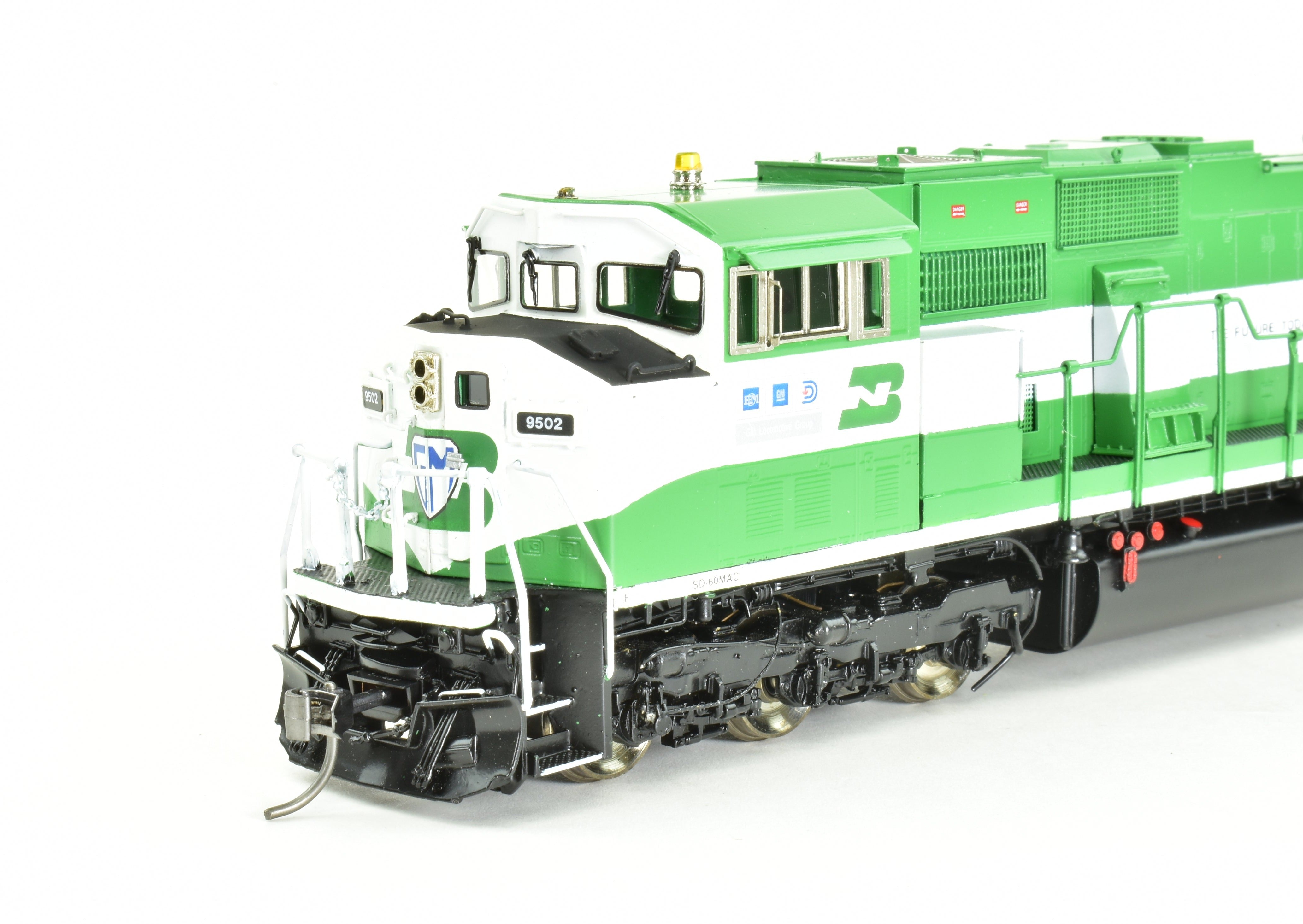 HO Scale Brass BN SD60MAC FP No. 9502 by Overland Models with HTCR Trucks