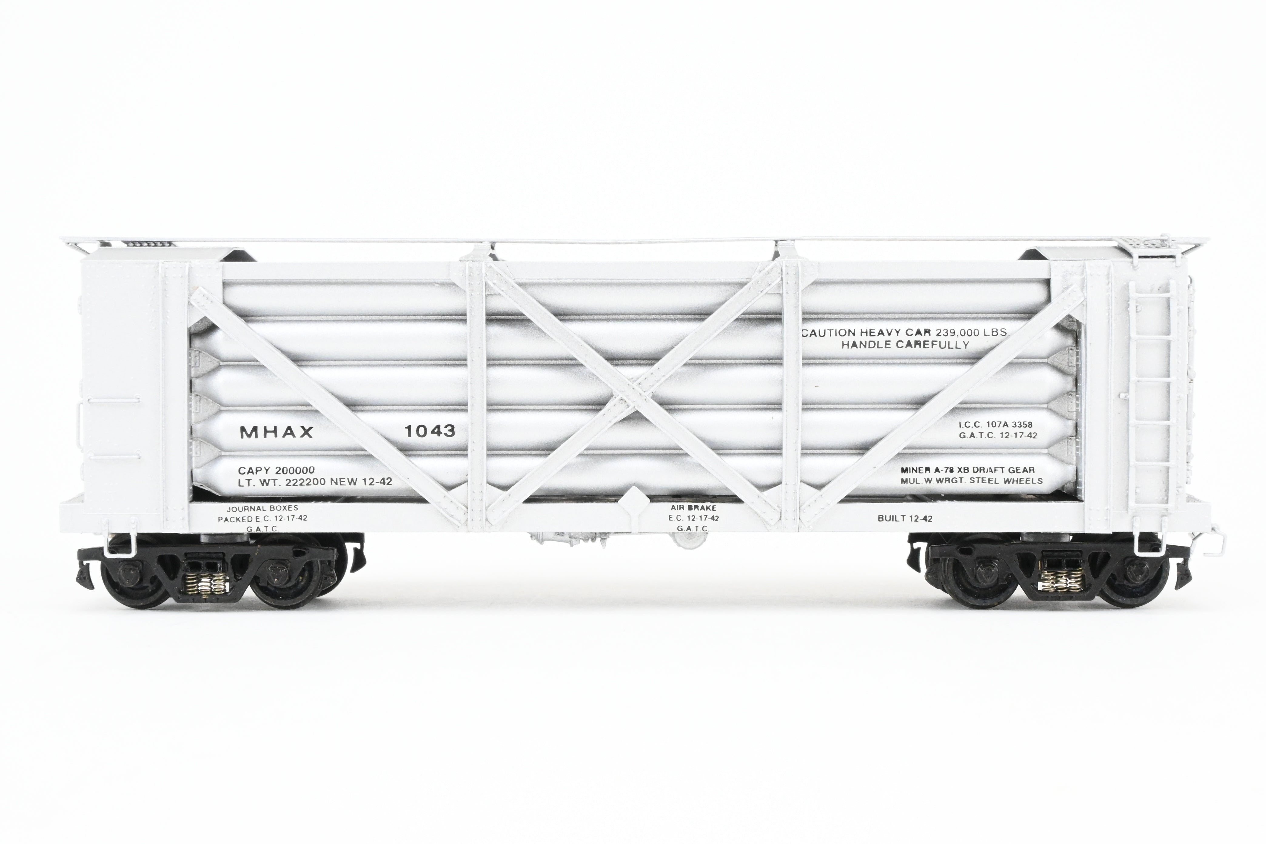 HO Scale Brass Model of United States Navy Helium Car - Pecos River Brass Premier Model USNX (Original Version) with Helium Tanks, FP No. 1043