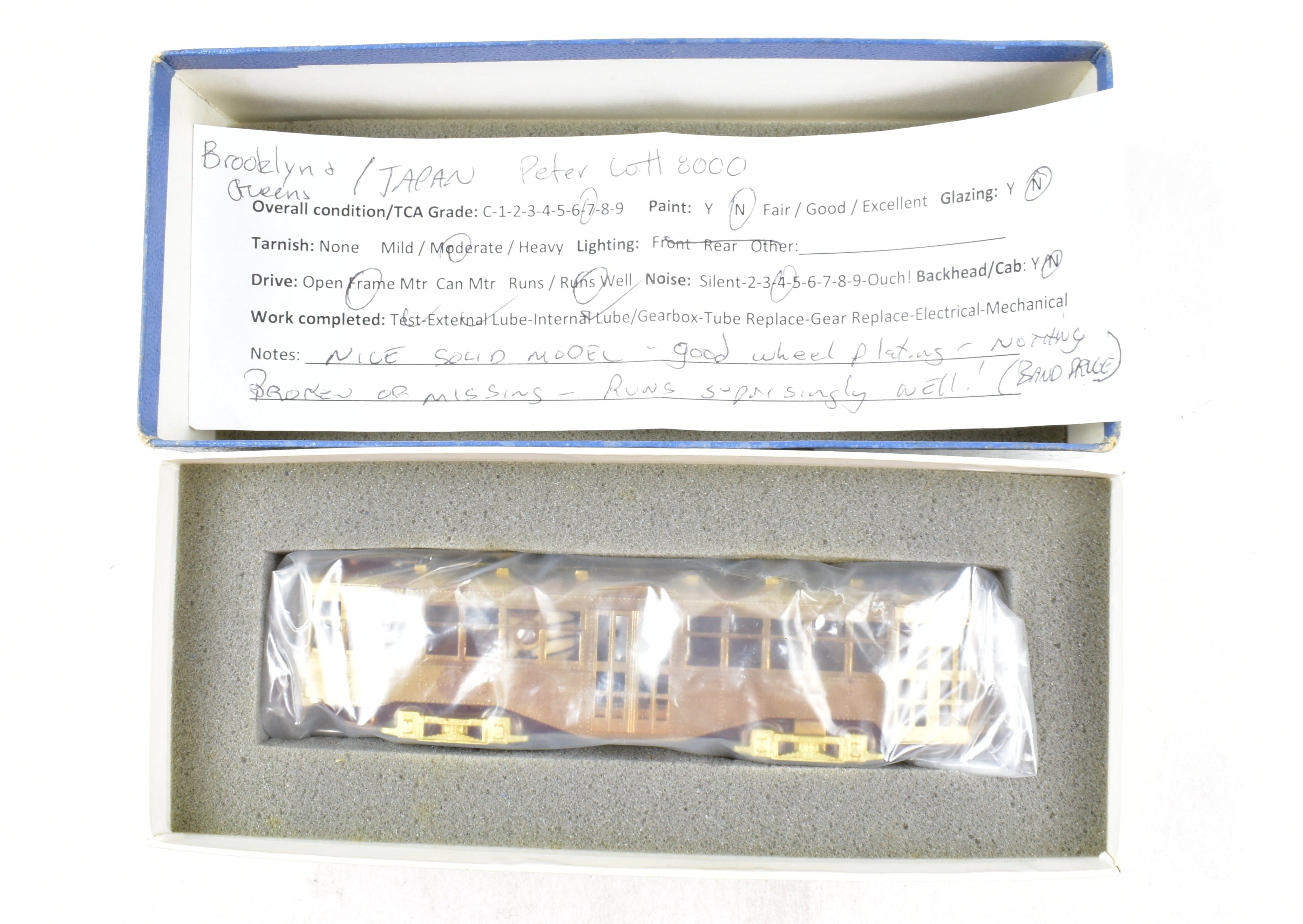 HO Scale Brass Model Bert Sas Brooklyn & Queens Peter Witt Car 8000 - Vintage Train Collectible