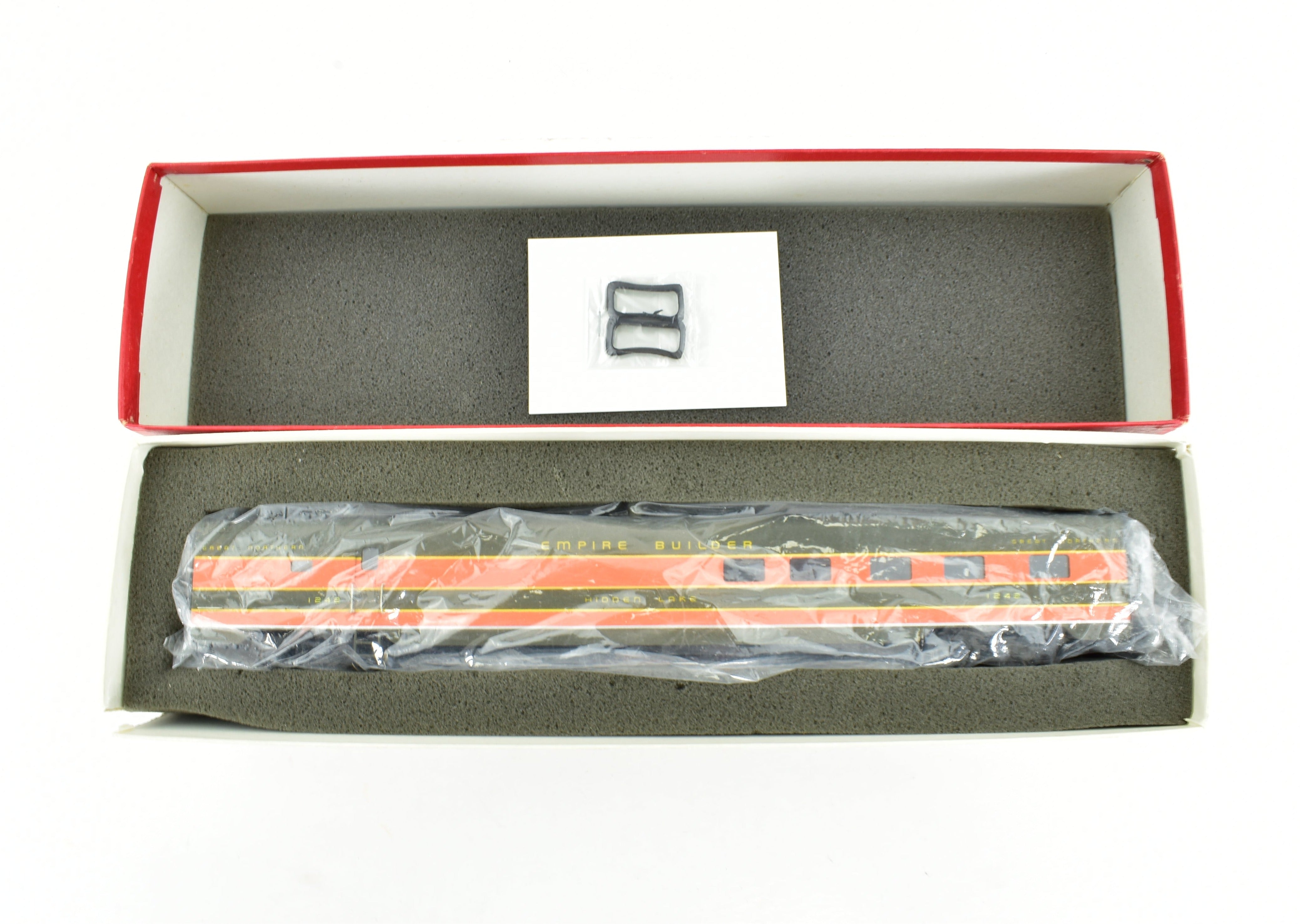 HO Scale Custom Painted Brass Ranch Car Model by S. Soho & Co., Great Northern #1240, Empire Builder No. 1242 'Hidden Lake'