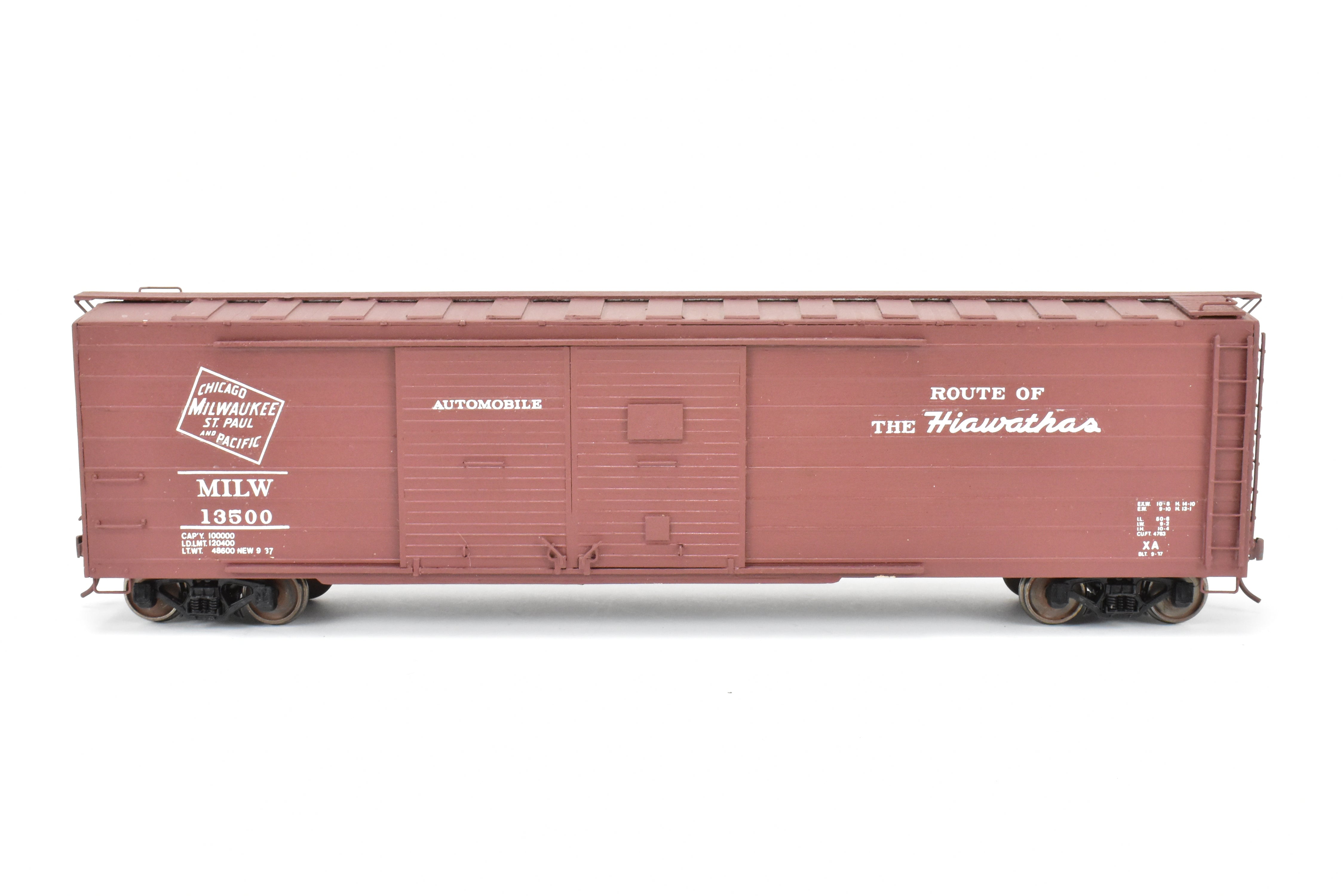 O Scale Model Train Resin Rails Unlimited MILW - Milwaukee Road 50-Foot Double Door Boxcar, Custom-Built and Professionally Painted, Numbered 13500