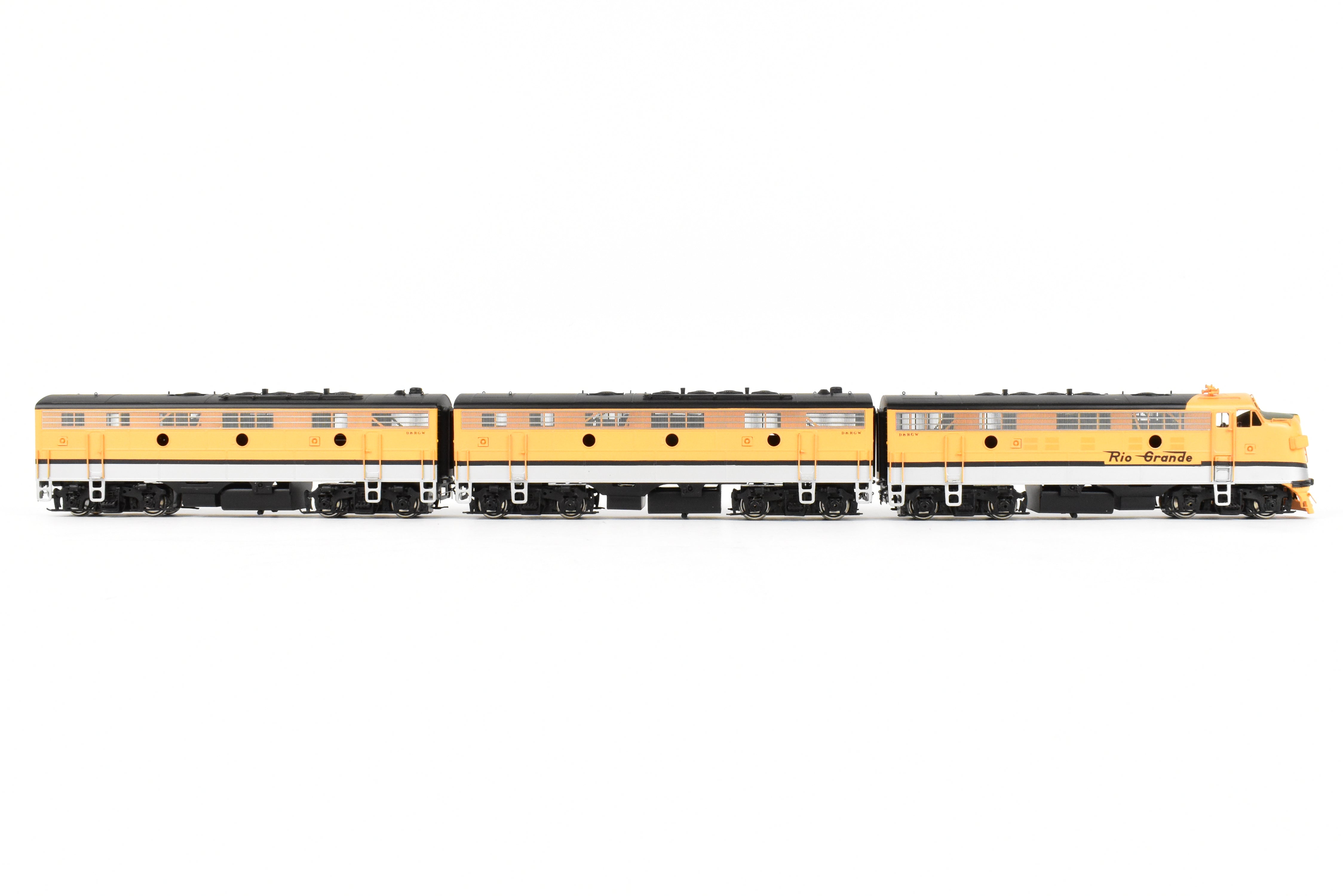 HO Scale Brass Model Train - Oriental Limited D&RGW Rio Grande EMD F9 A/B/B Set with 1750 HP Each and Factory Painted Finish
