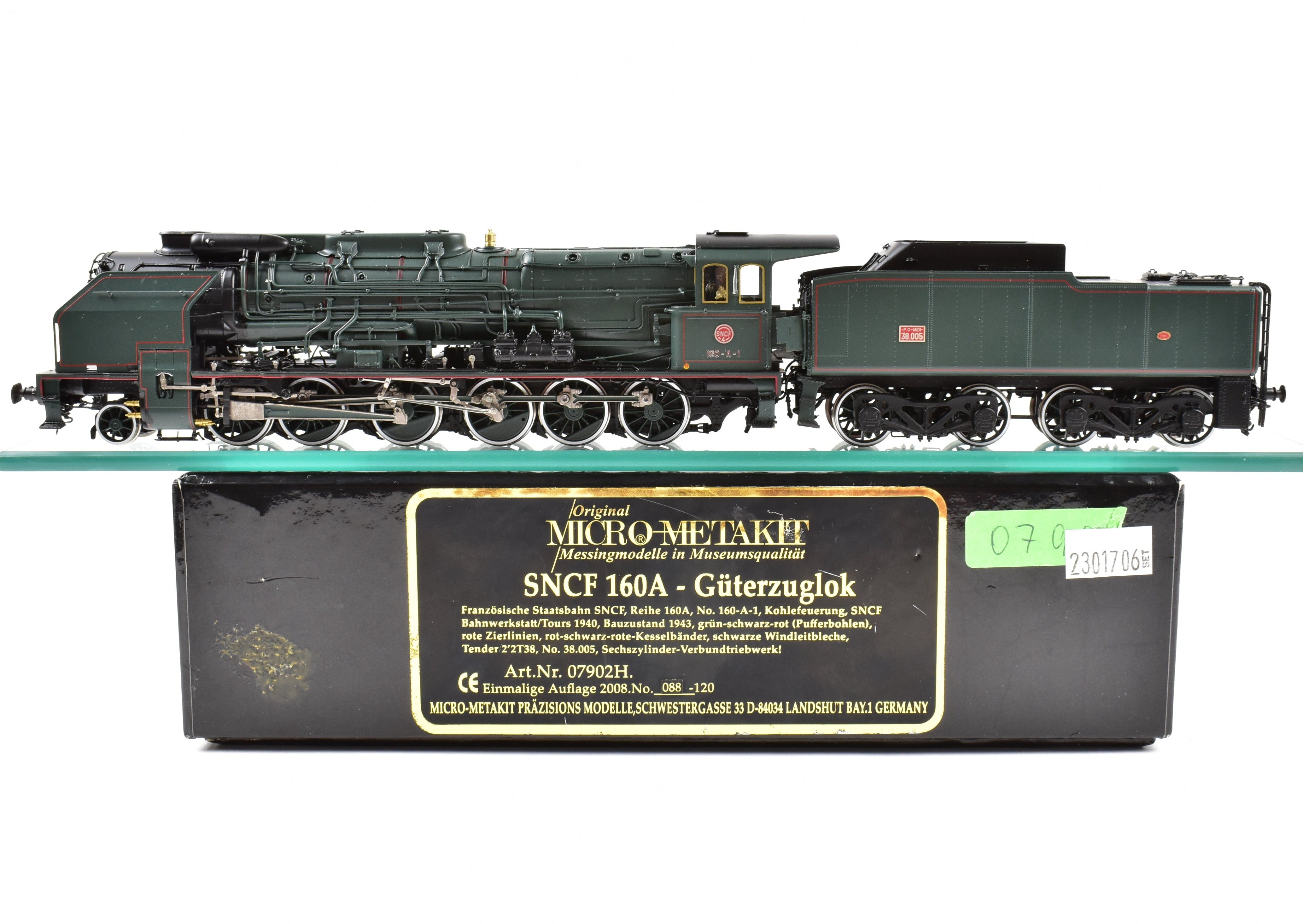 HO Scale Brass Micro - Metakit SNCF 2 - 12 - 0 Heavy Freight 160 - A FP Green Model