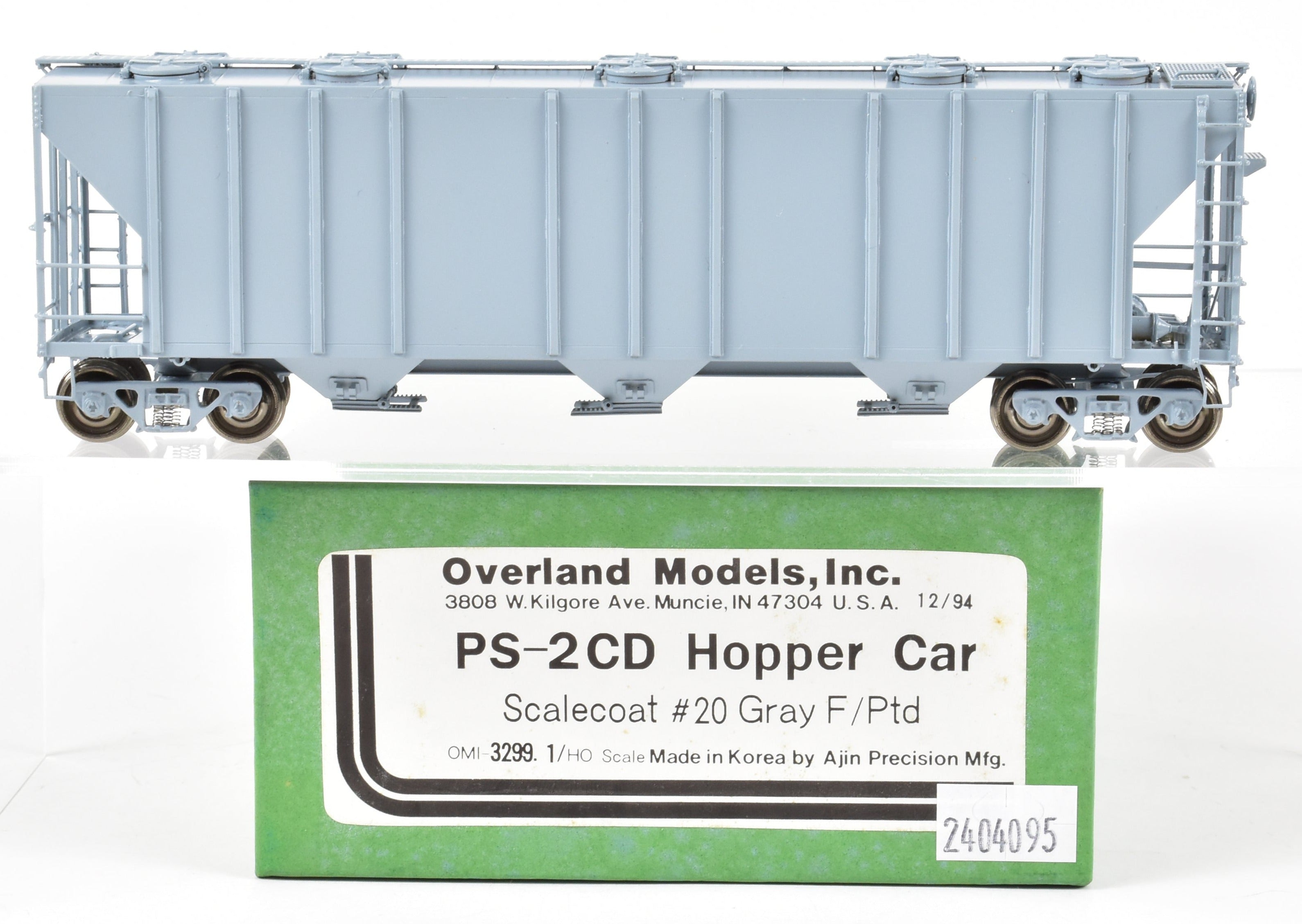 HO Scale Brass PS - 2 Central Discharge Covered Hopper Car Model by Overland Models, Inc. (OMI) in Various Roads, Factory - Painted Scalecoat #20 Grey and Unlettered