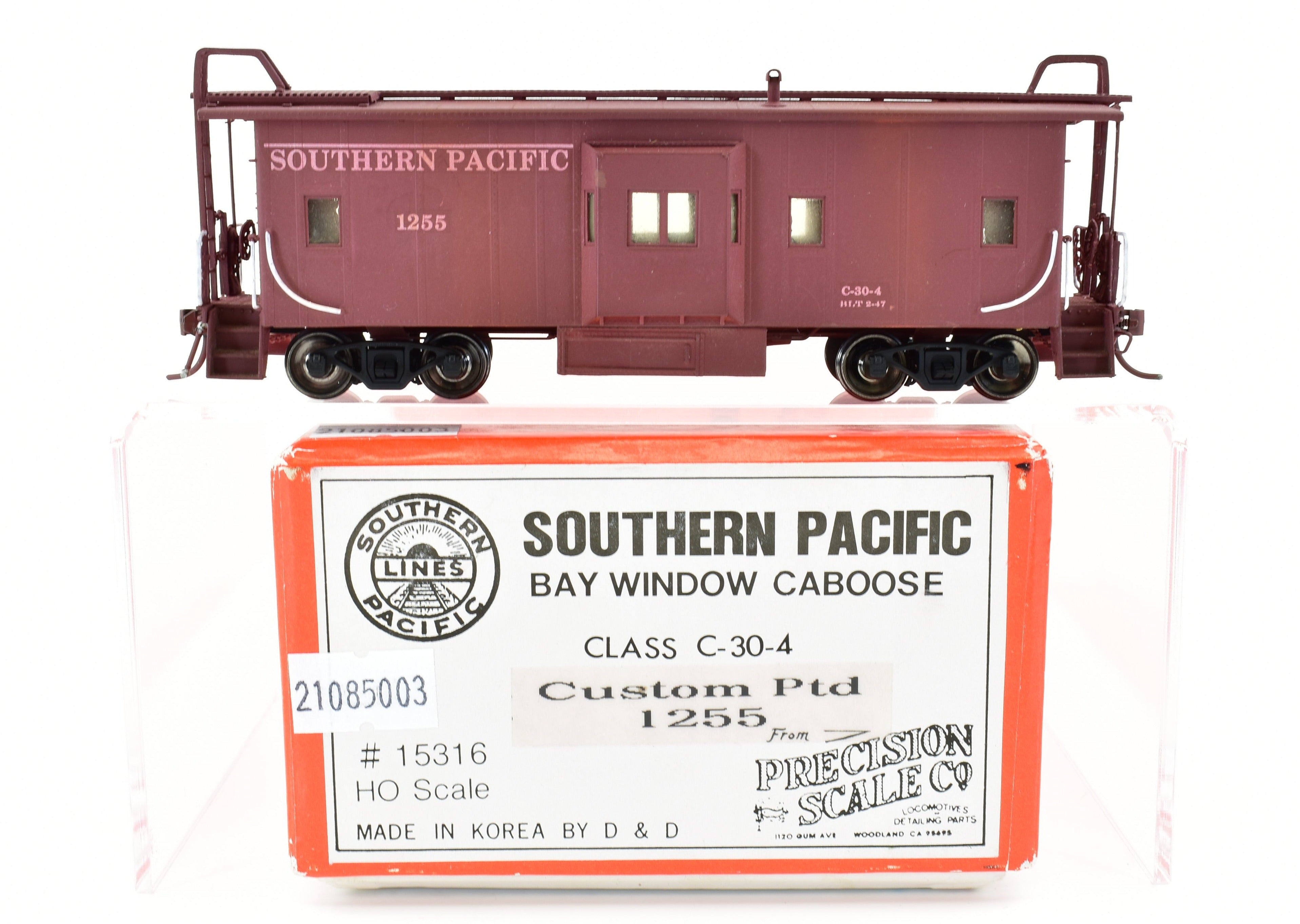 HO Scale Brass Precision Scale Co. Model of Southern Pacific C-30-4 Bay Window Caboose with Custom Painting and Weathering, Imported from Korea in 1990