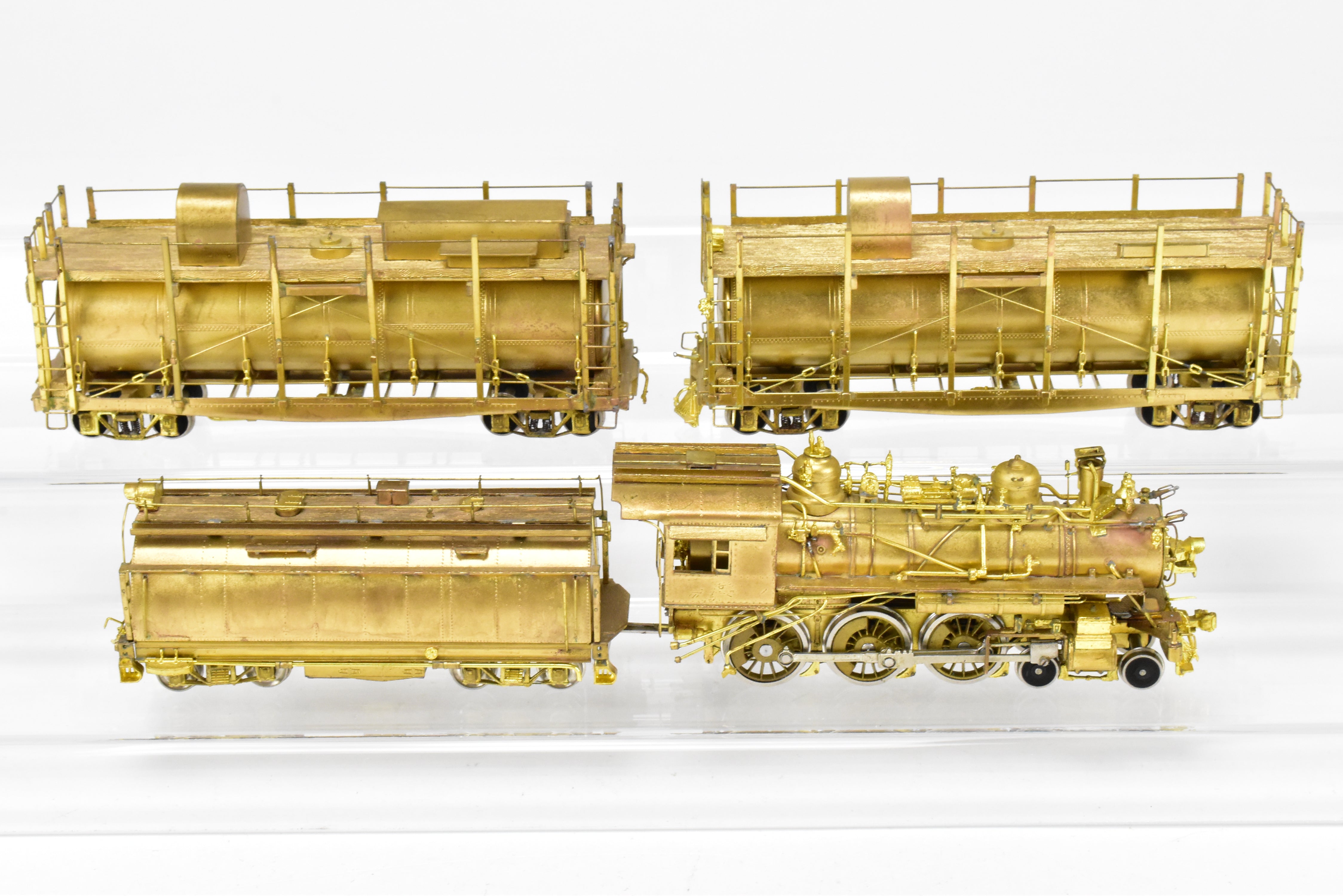 1977 HO Brass Southern Pacific Fire Train Set T-1 4-6-0 with Two Tank Cars, Missing 2 Ladders