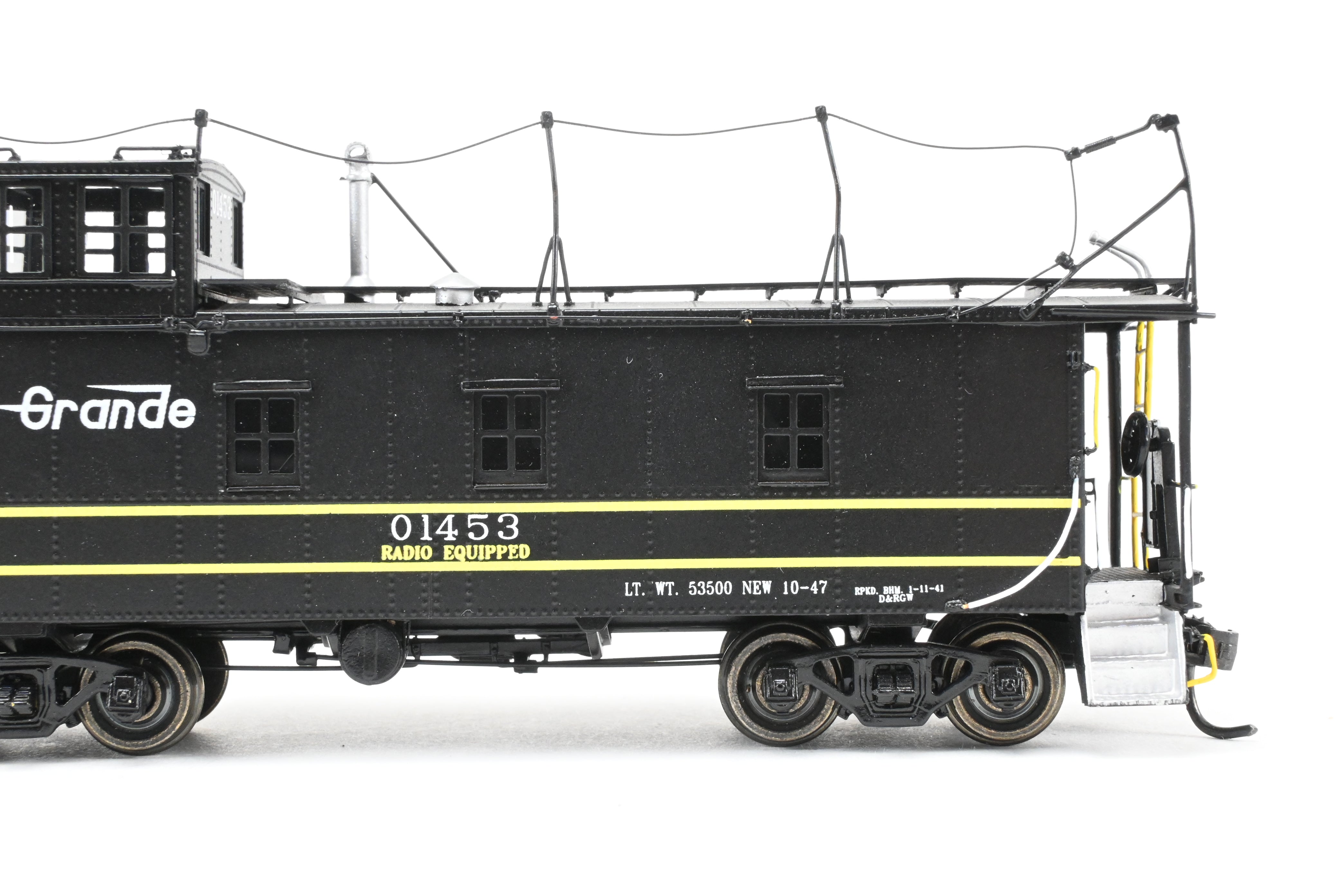 High - Quality HO Scale Brass Model Railroad Caboose by The Joint Line Co. - Denver & Rio Grande Original Riveted Steel Caboose Limited Edition FP Number 01453 with Antenna