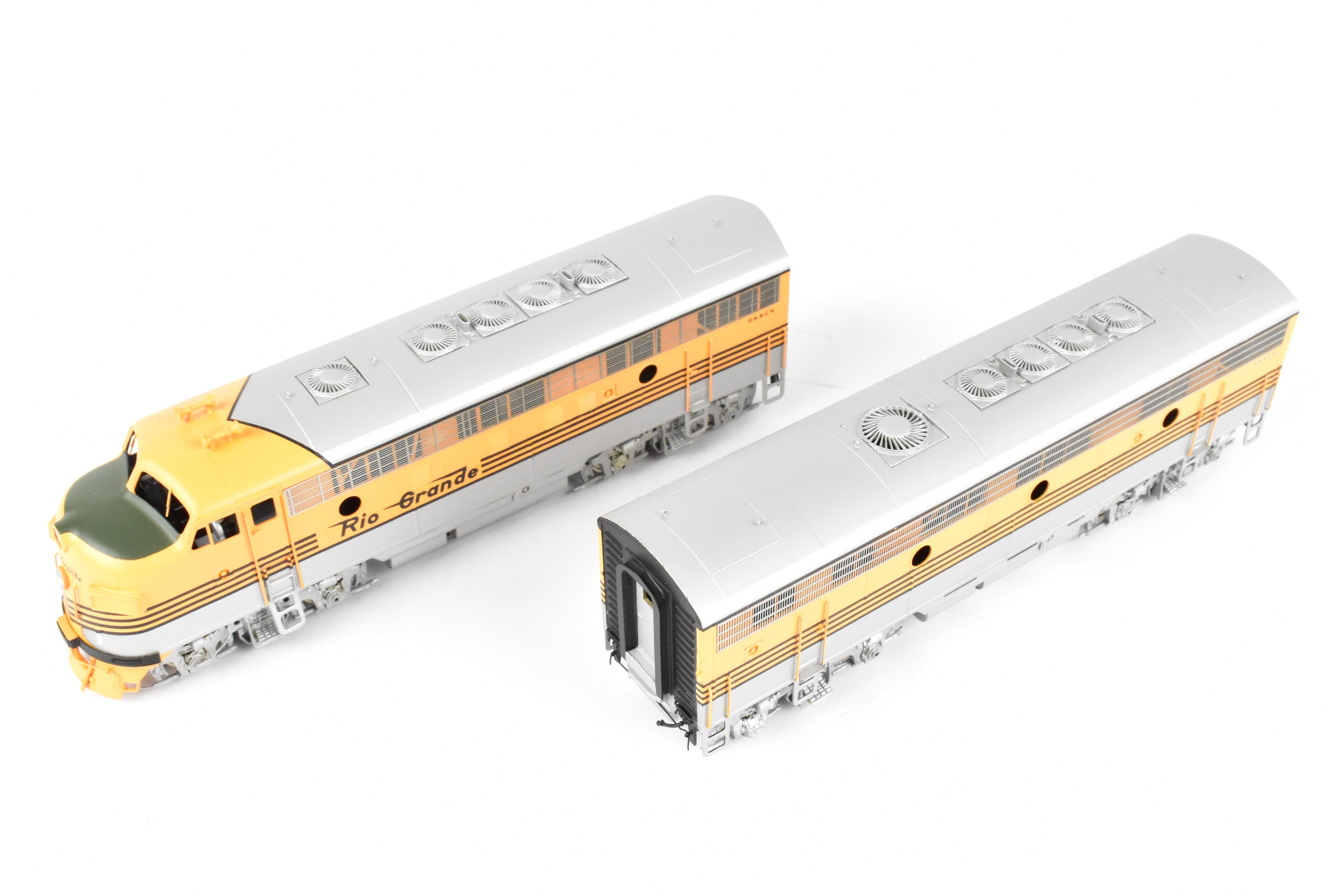 HO Brass Oriental Limited D&RGW EMD F7 A/B/B/A Set, 1500 HP, 5-Stripe Paint