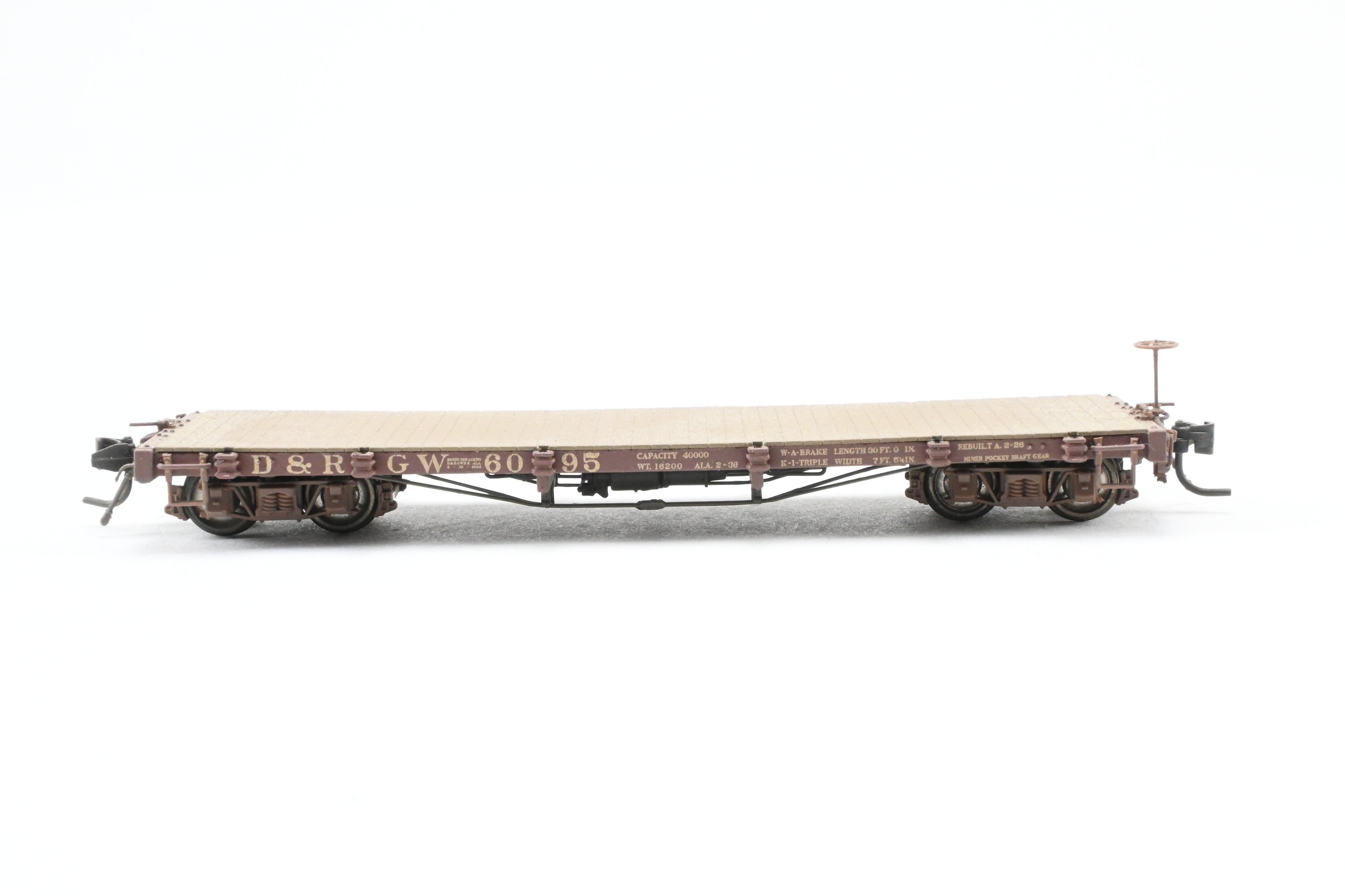 HOn3 Scale Model Train - Blackstone Models D&RGW Denver & Rio Grande Western 30’ Weathered Flat Car No. 6095