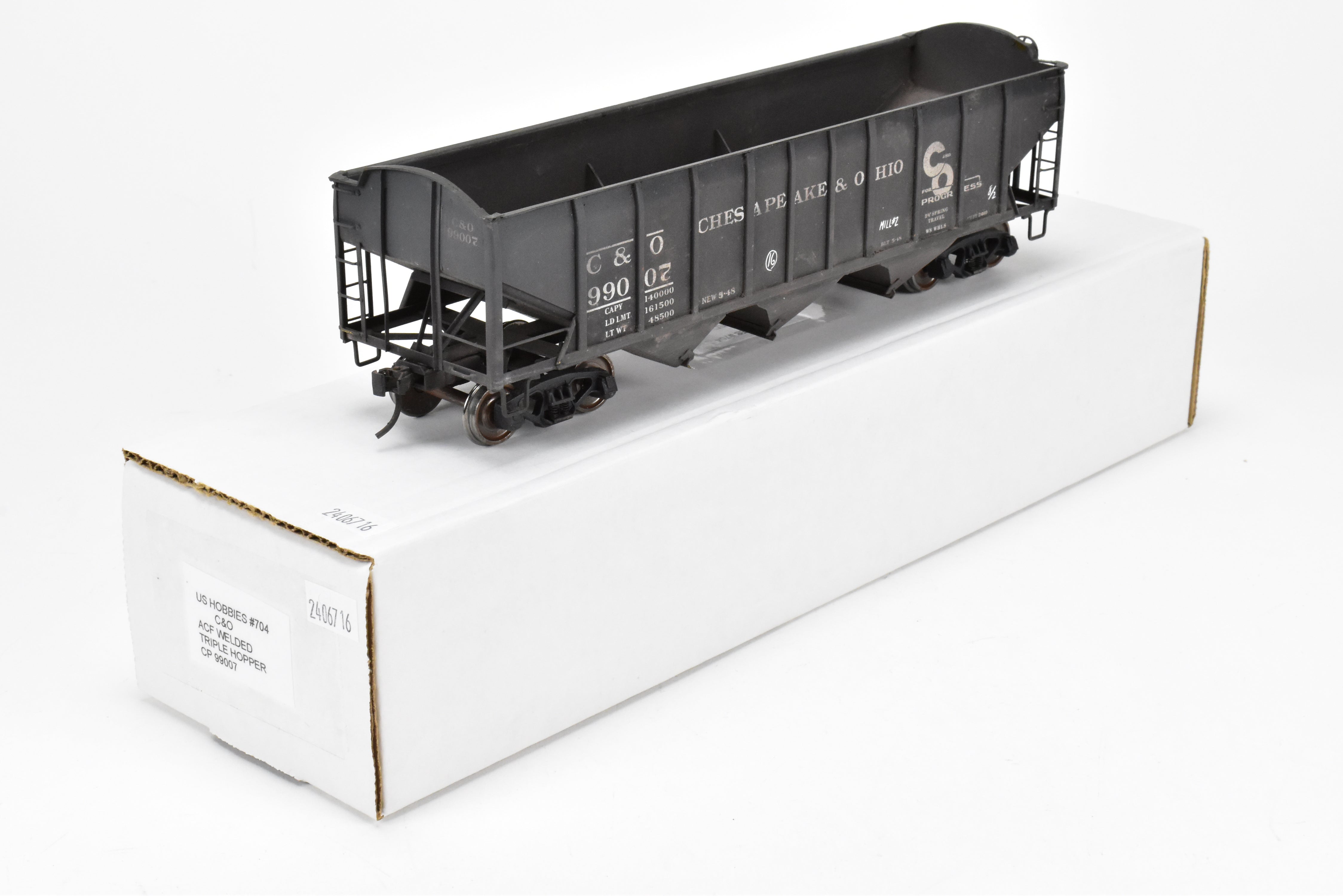 O Scale Custom Painted Brass US Hobbies C&O Triple Hopper #99007, No Box