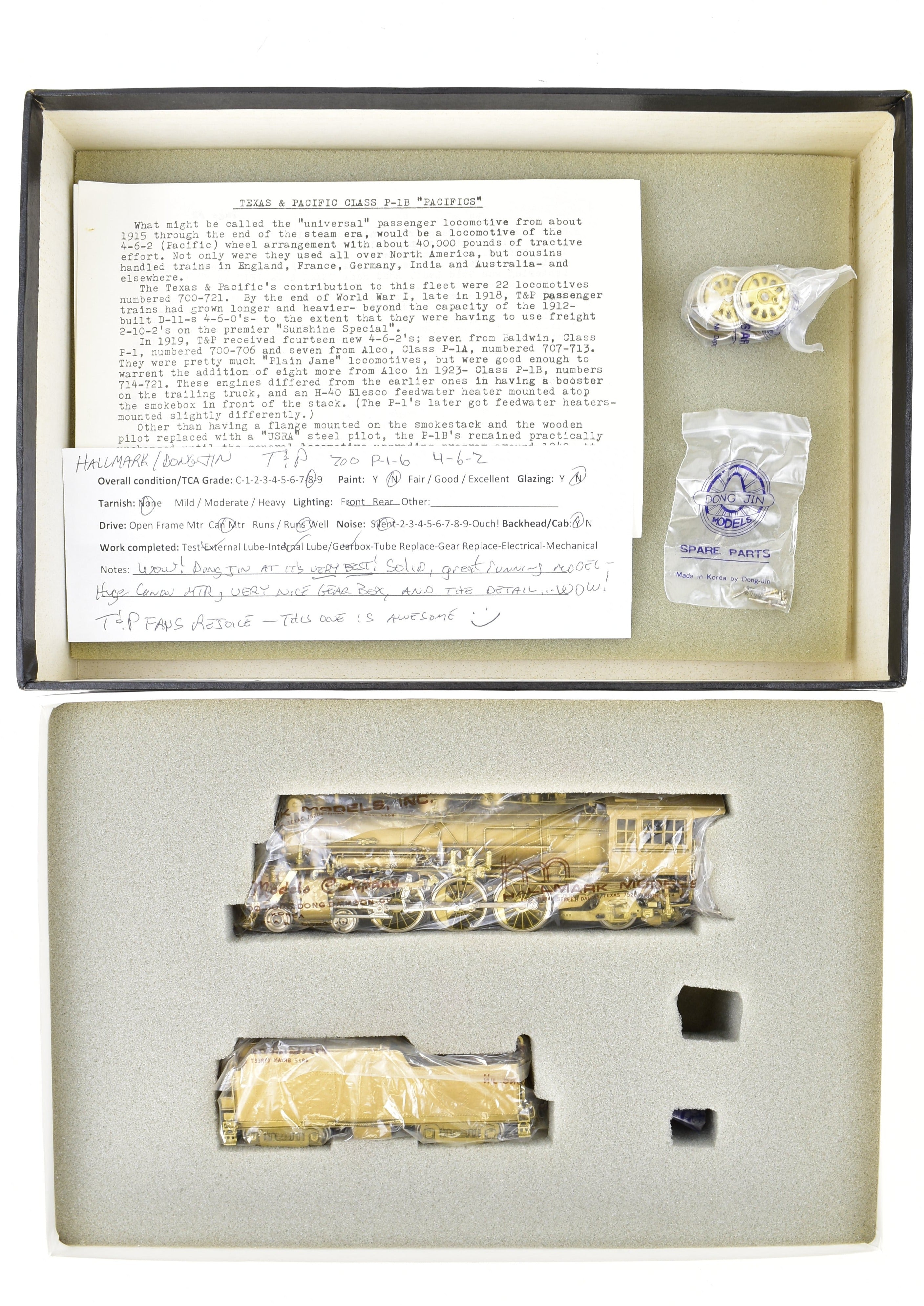 HO Scale Brass Hallmark Models Texas & Pacific 4-6-2 700 P-1-b Steam Locomotive Model