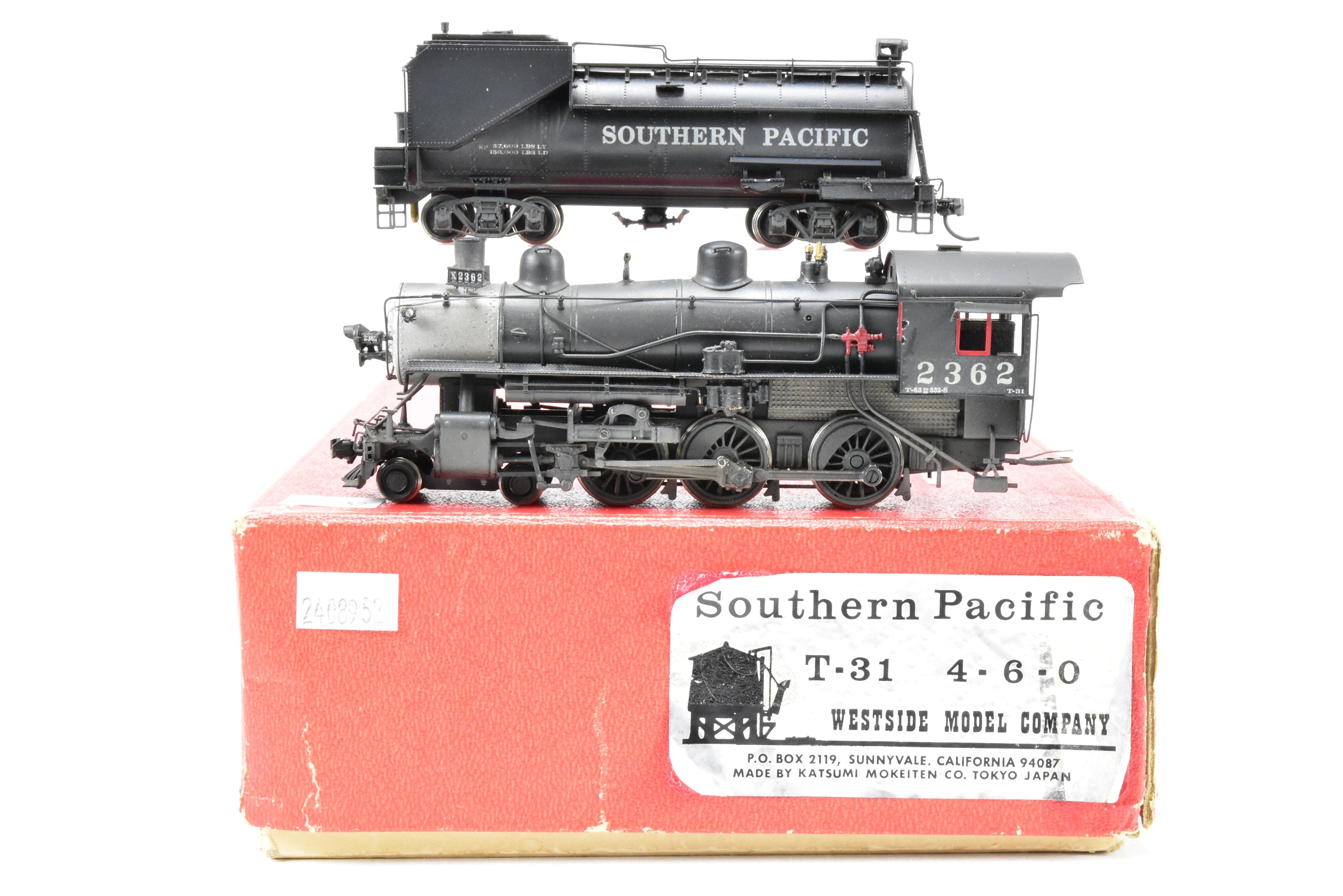 HO Scale Brass Steam Locomotive - Westside Model Co. Southern Pacific Class T - 31 4 - 6 - 0 CP #2362 with Weathered Finish