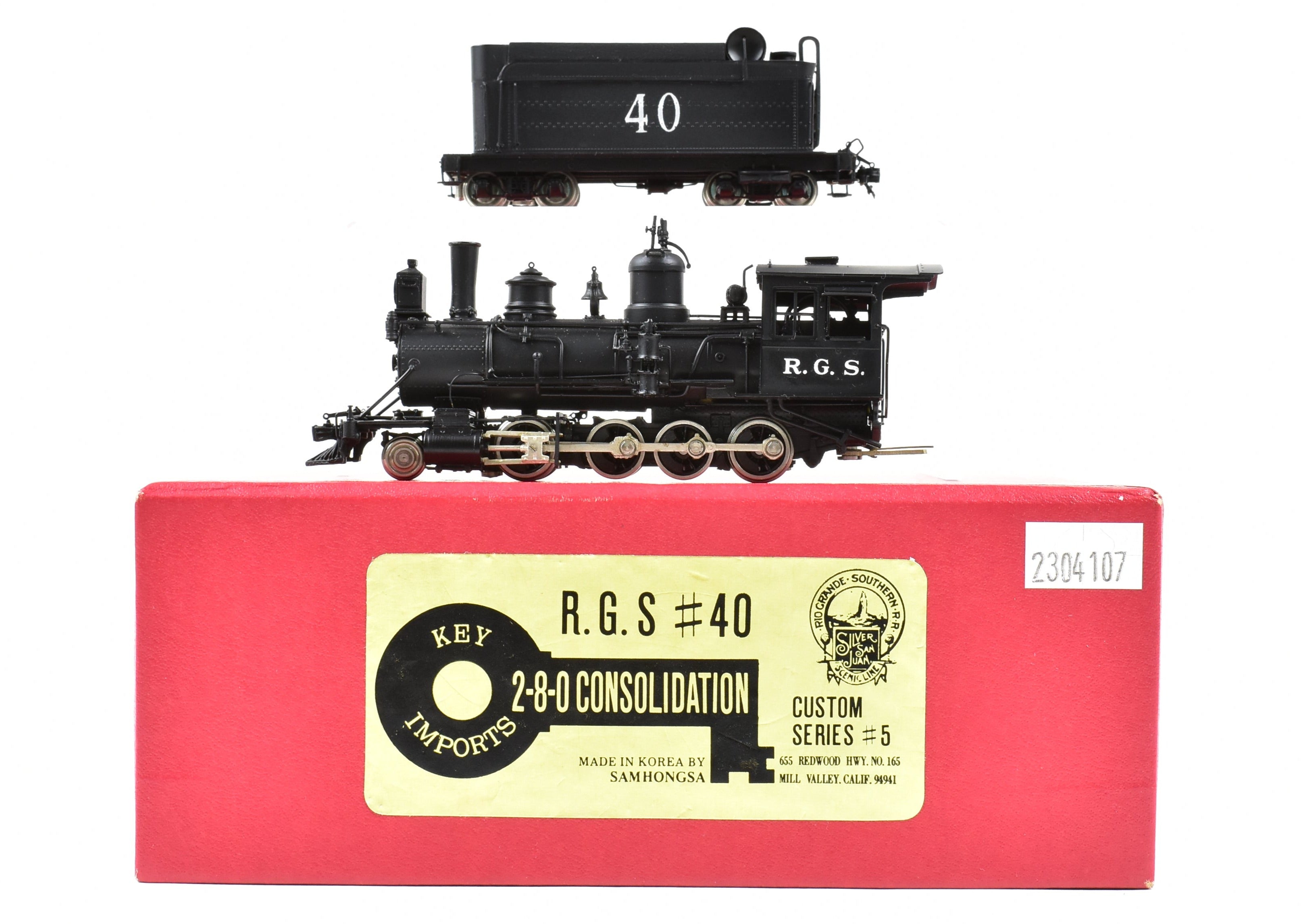 HOn3 Scale Brass Model Train - Key Imports RGS Rio Grande Southern C - 19 No. 40 2 - 8 - 0 Consolidation Factory - Painted Replica