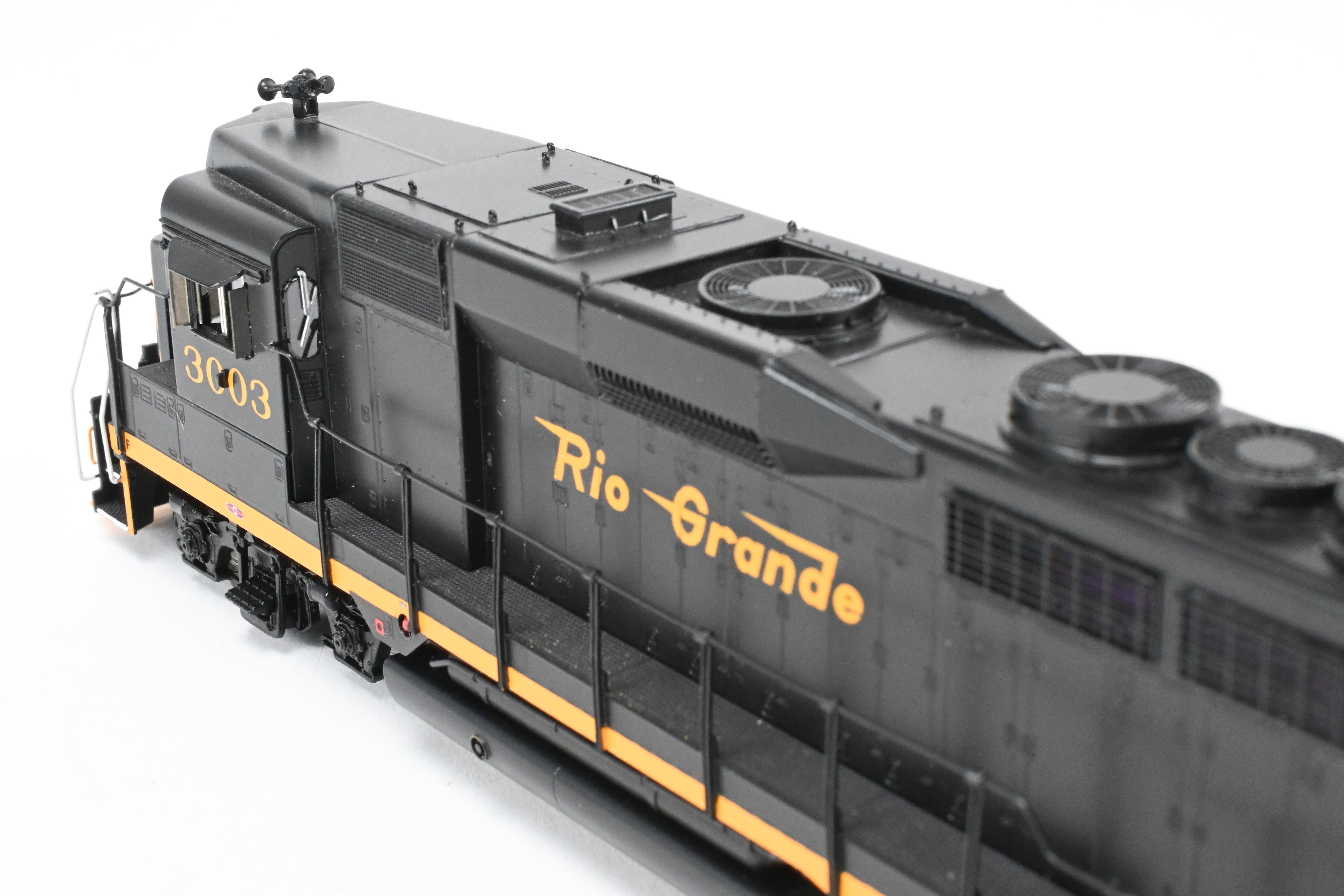 HO Scale Brass Diesel Locomotive Model - Overland Models, Inc. Denver And Rio Grande Western EMD GP30 FP in Black/Orange Color, Numbered #3003, Equipped with DCC & Sound
