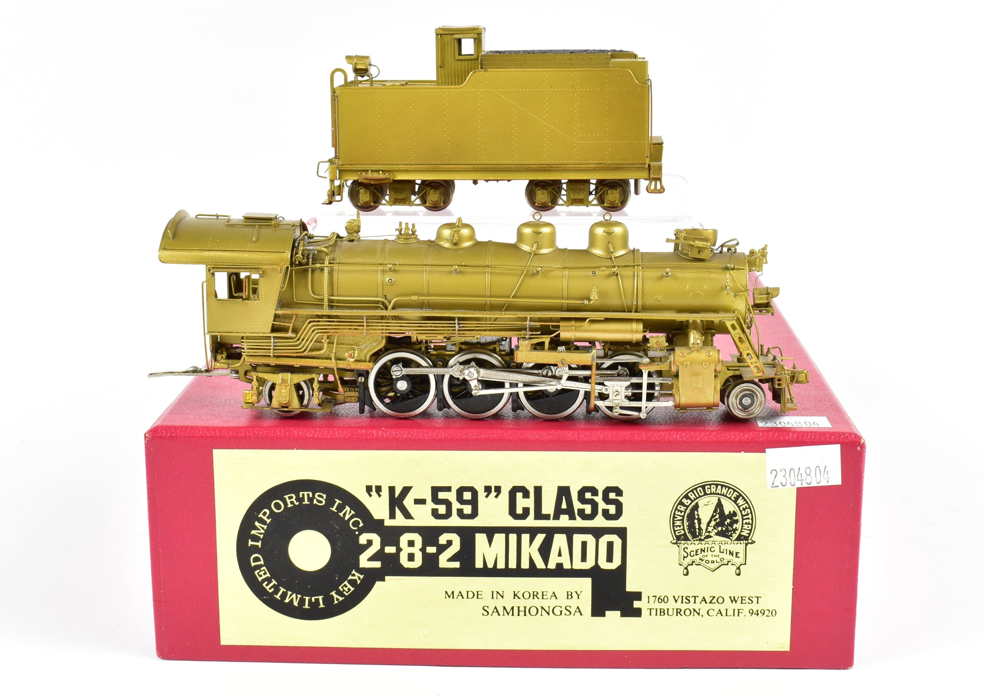 HO Scale Brass Key Imported D&RGW - Denver & Rio Grande Western K - 59 Class 2 - 8 - 2 Mikado Model Train