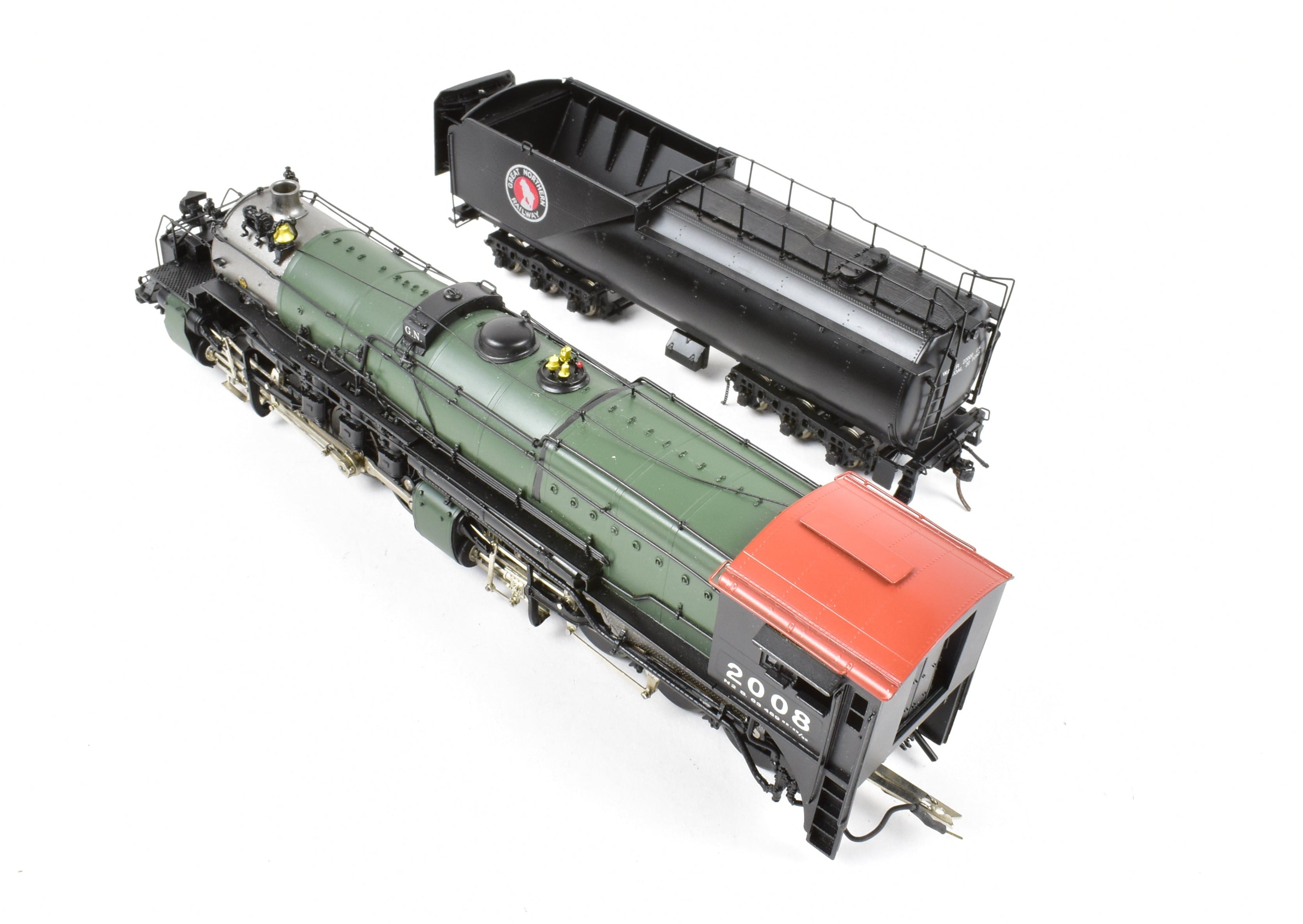 HO Scale Brass Model Train - Precision Scale Co. (PSC) Great Northern Class N - 2 2 - 8 - 8 - 0 Locomotive with Vestibule Cab in Glacier Park Painting Scheme