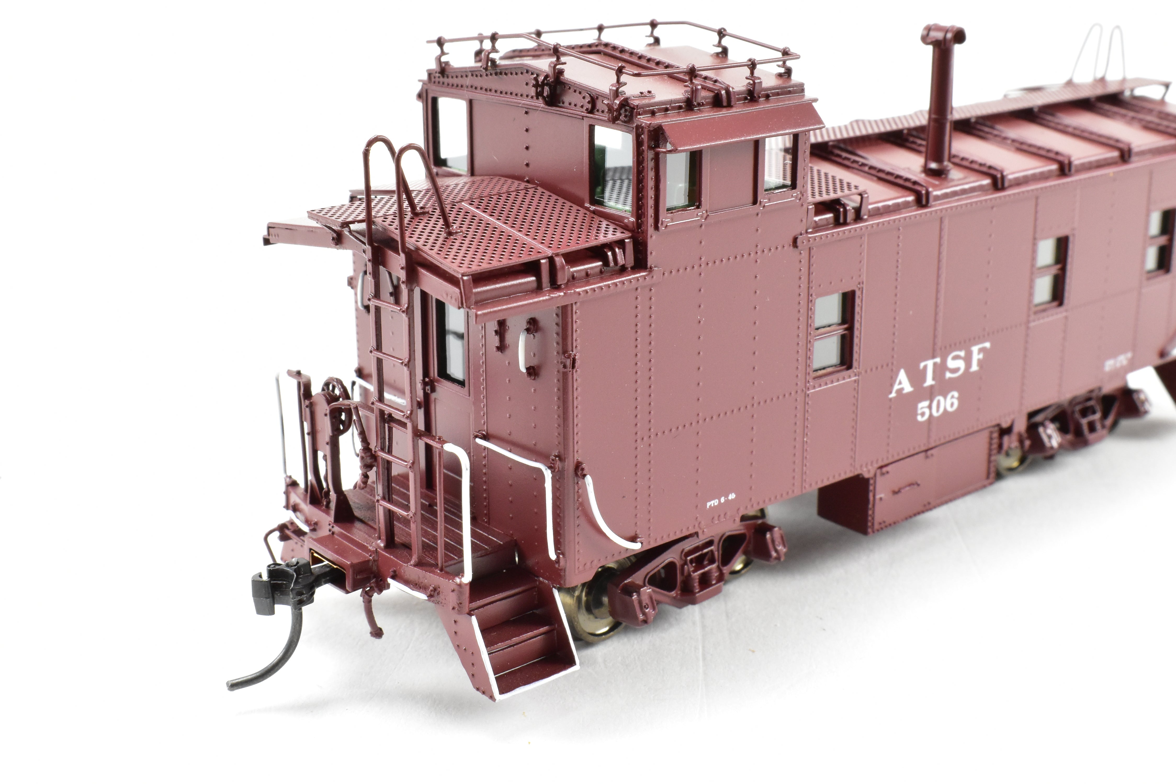 HO Scale Brass Division Point (DVP) Santa Fe Style Peaked Roof Caboose with Antenna and Factory Painted Finish, Road Number FP #506