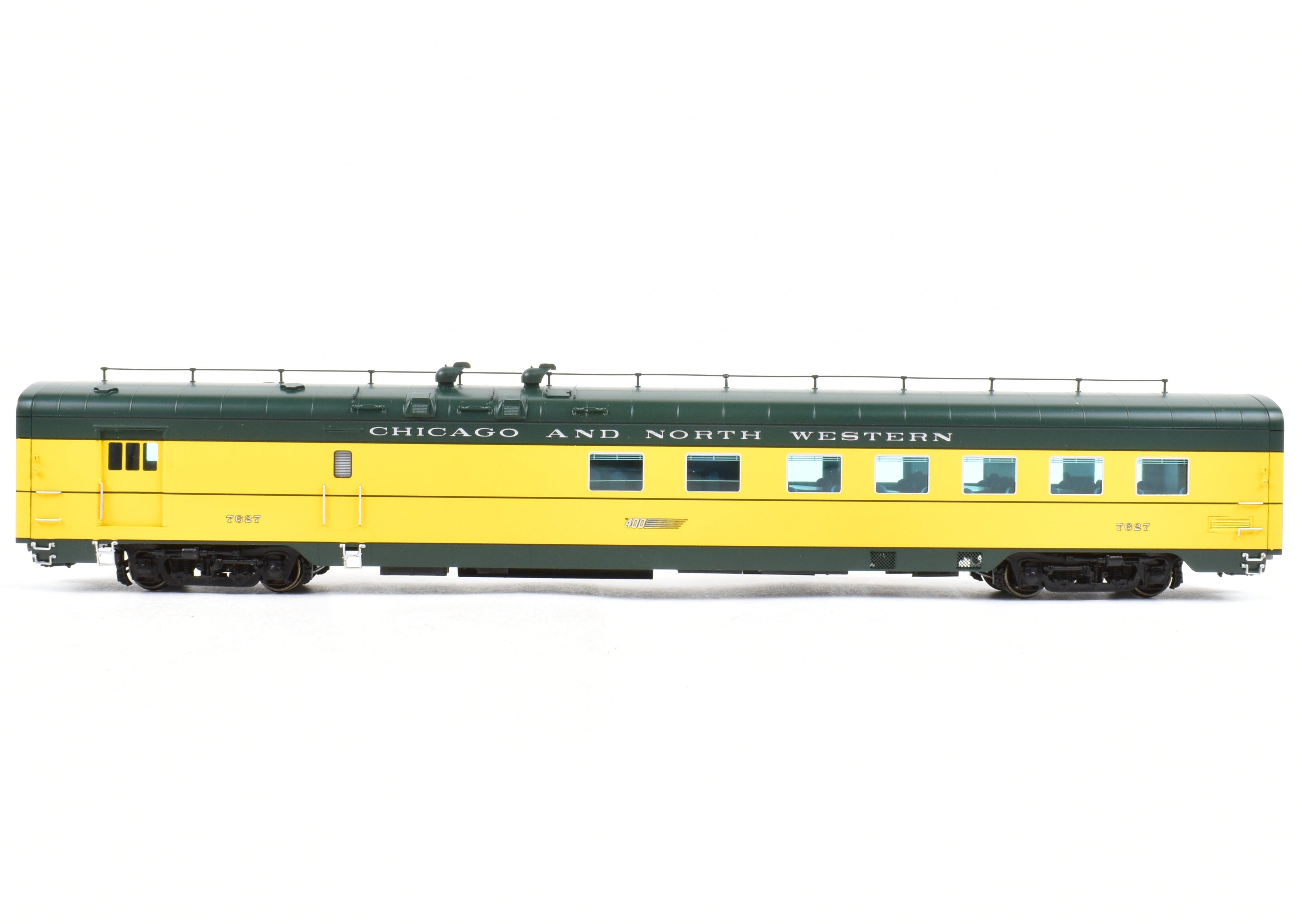 HO Scale Brass Railway Classics Model - Chicago and North Western 400 Baggage Cafe Lounge Car FP, Featuring Road Number 7627